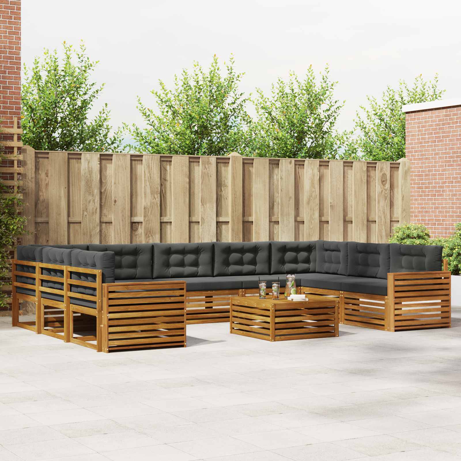 Outdoor-Sofagarnitur 10 stk. Natur und Anthrazit