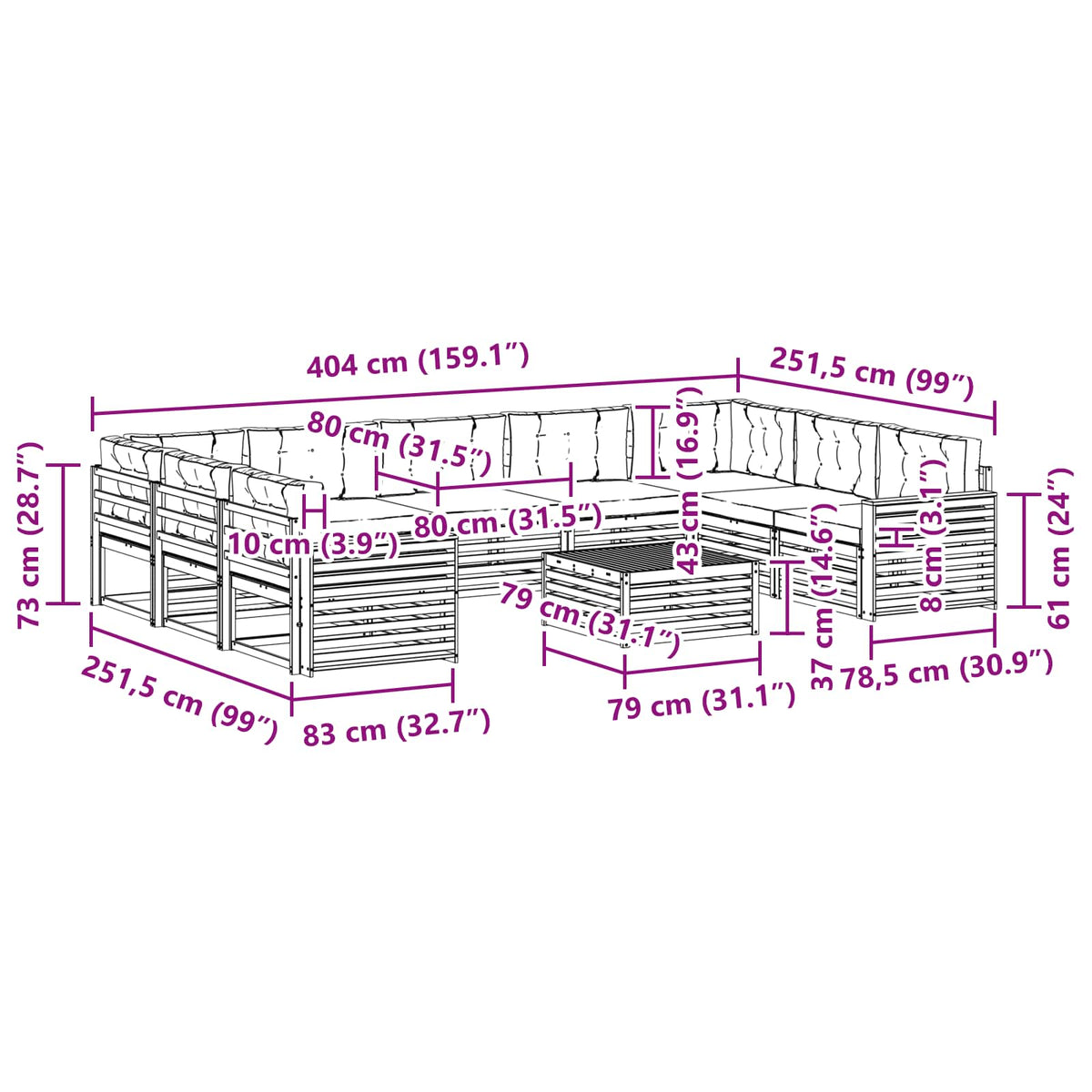 Outdoor-Sofagarnitur 10 stk. Natur und Anthrazit