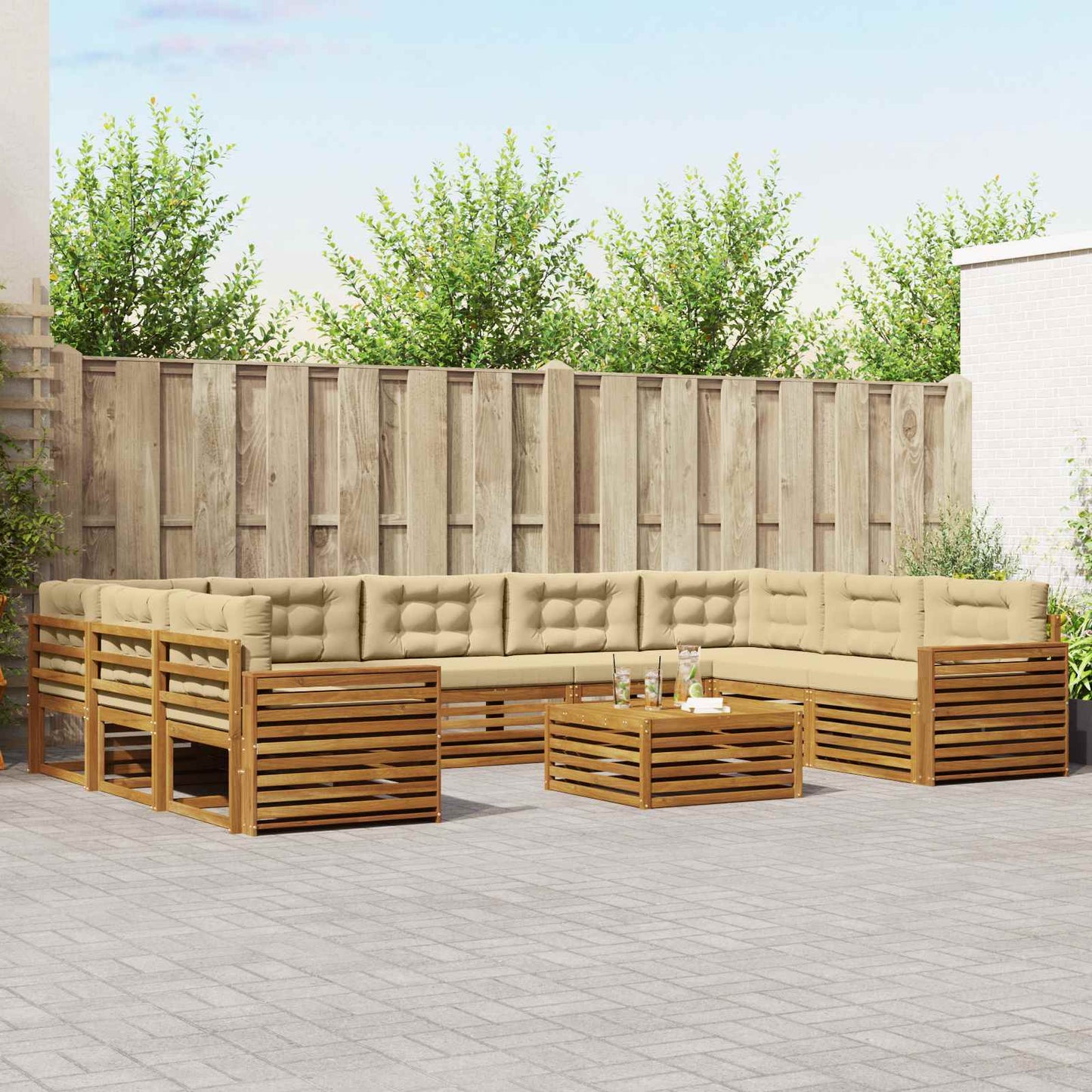 Outdoor-Sofagarnitur 10 pcs Natur und Beige Massivholz Akazie