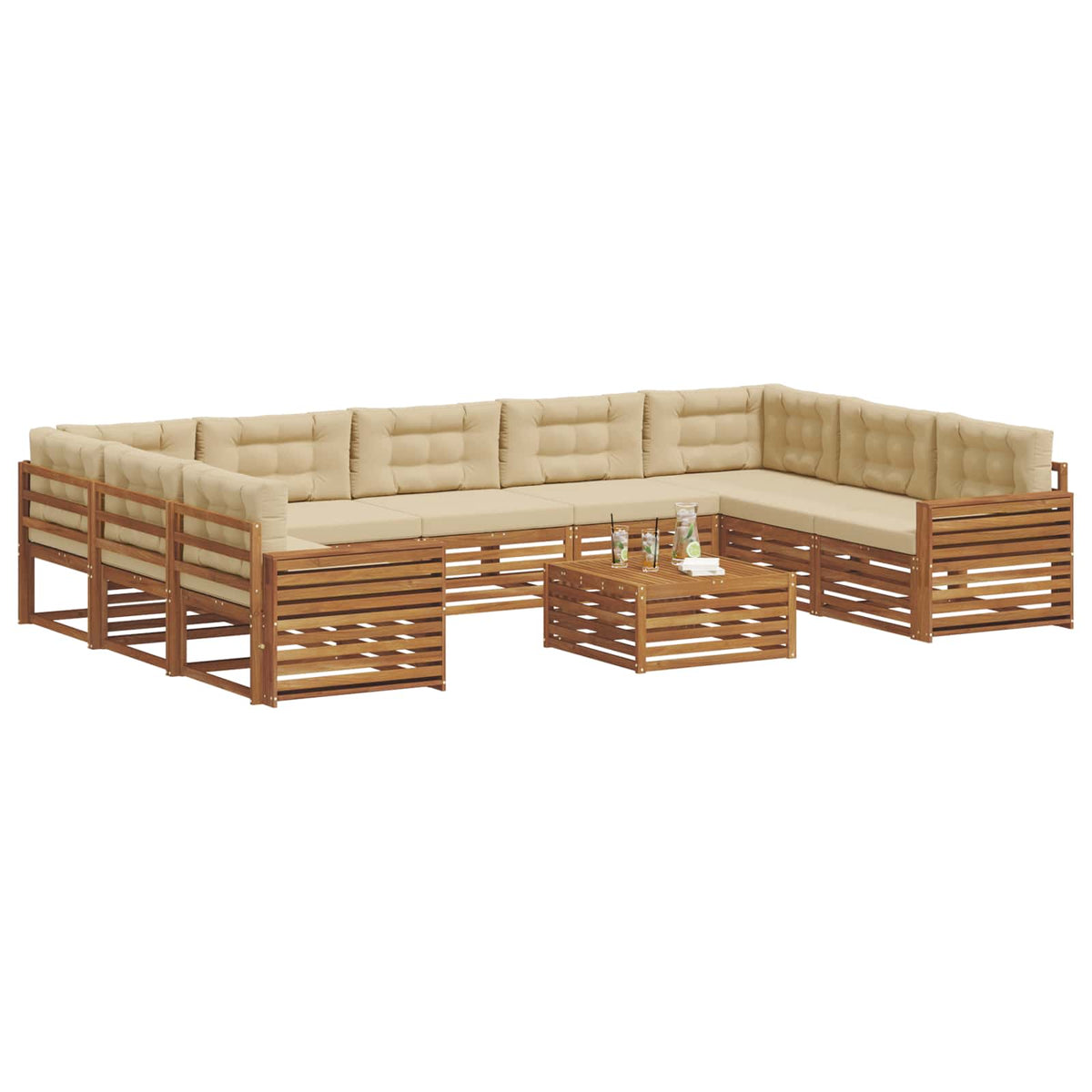 Outdoor-Sofagarnitur 10 stk. Natur und Beige Massivholz Akazie