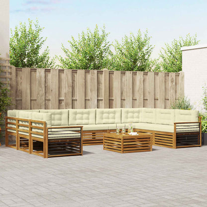 Outdoor-Sofagarnitur 10 stk. Natur und Creme Massivholz Akazie