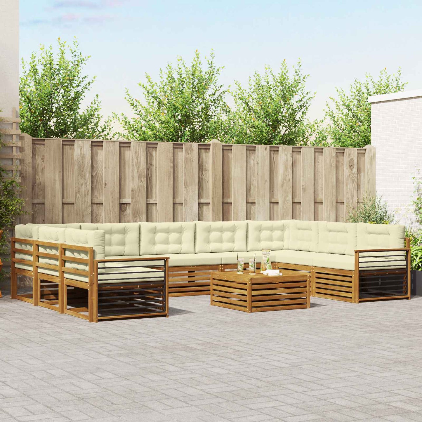 Outdoor-Sofagarnitur 10 stk. Natur und Creme Massivholz Akazie