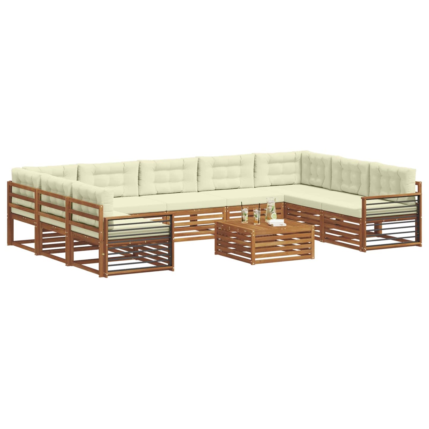 Outdoor-Sofagarnitur 10 stk. Natur und Creme Massivholz Akazie