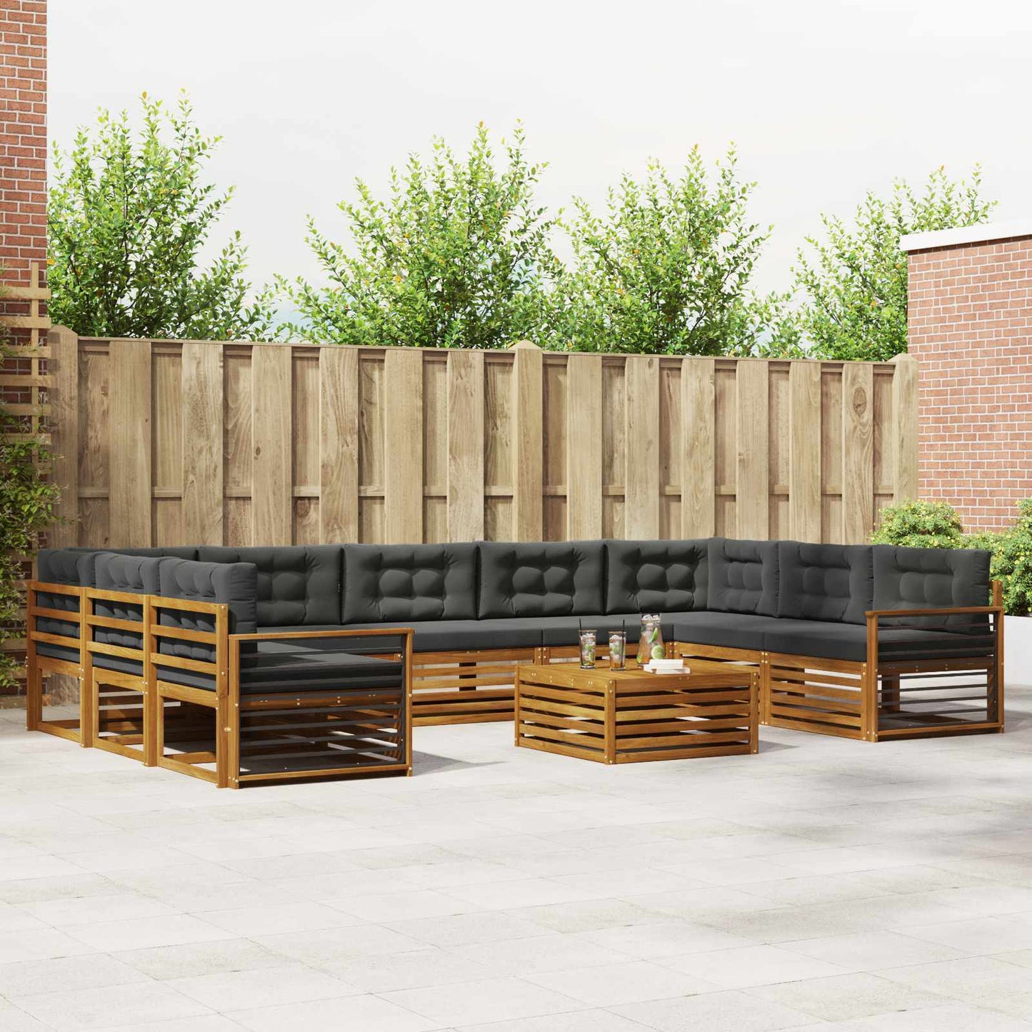 Outdoor-Sofagarnitur 10 stk. Natur und Anthrazit
