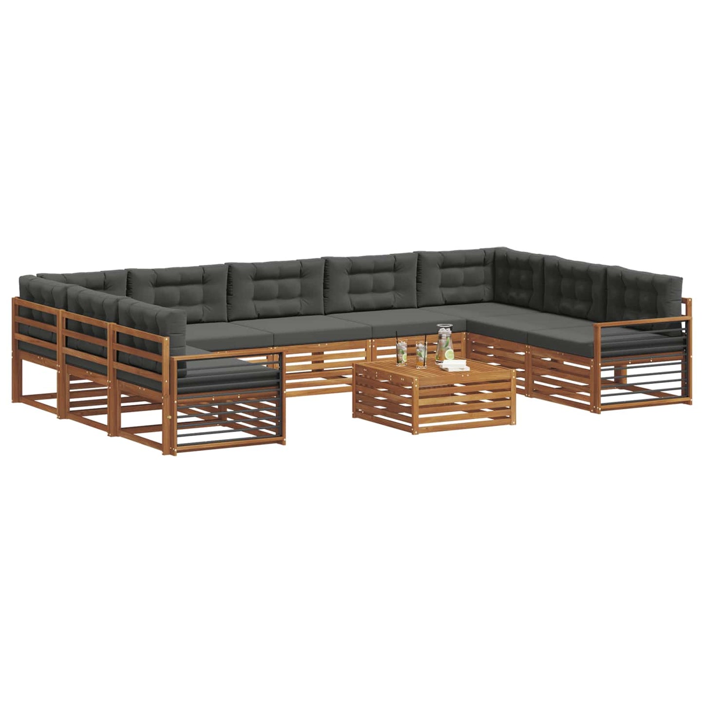 Outdoor-Sofagarnitur 10 stk. Natur und Anthrazit