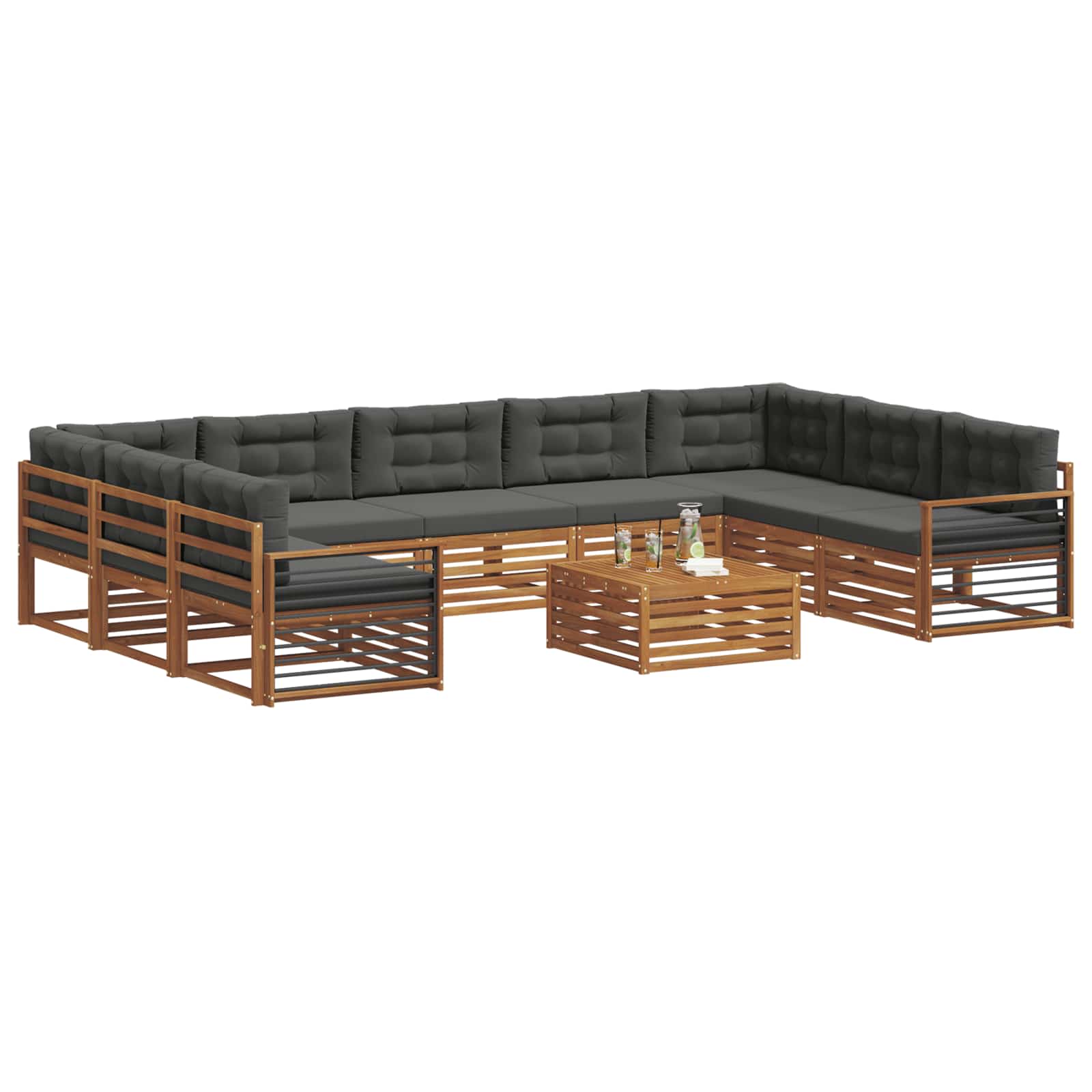 Outdoor-Sofagarnitur 10 stk. Natur und Anthrazit