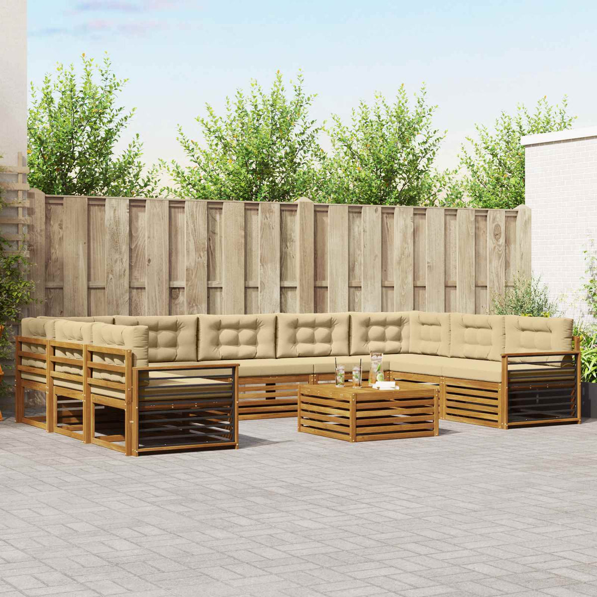 Outdoor-Sofagarnitur 10 stk. Natur und Beige Massivholz Akazie