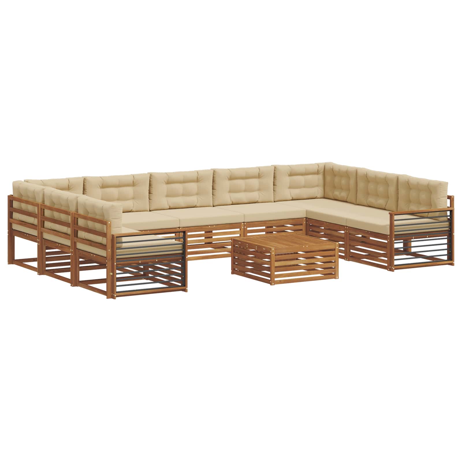 Outdoor-Sofagarnitur 10 pcs Natur und Beige Massivholz Akazie