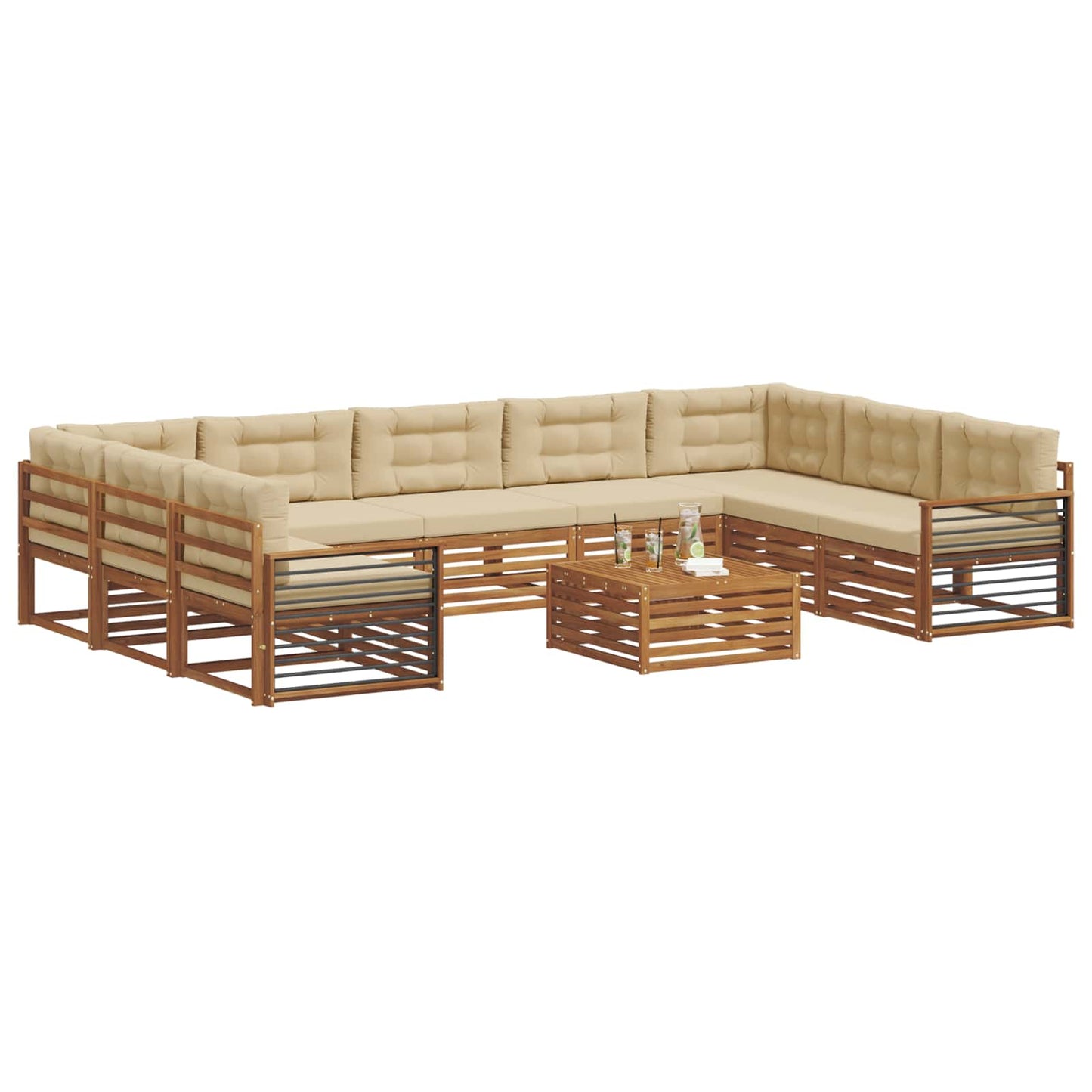 Outdoor-Sofagarnitur 10 pcs Natur und Beige Massivholz Akazie