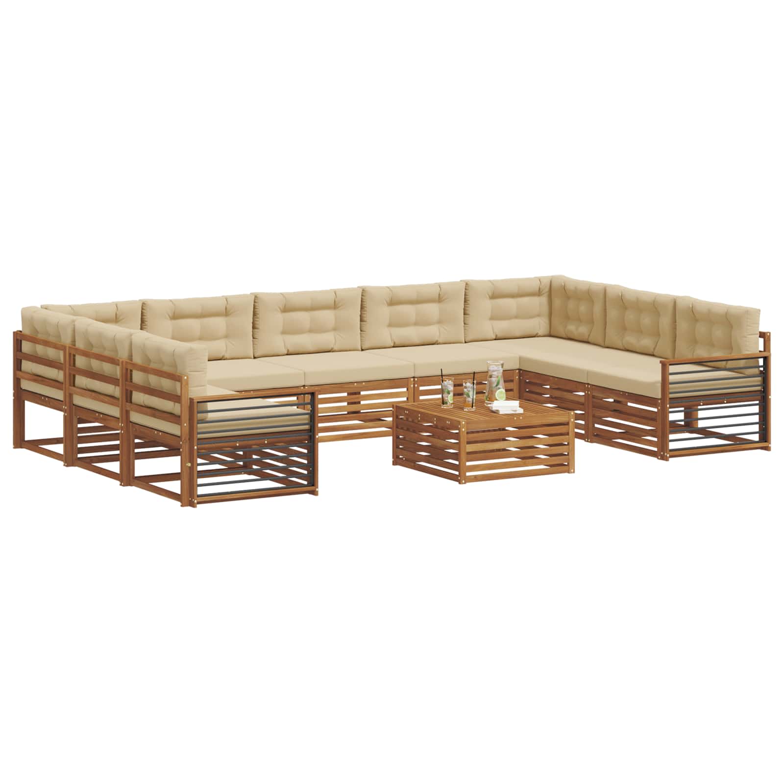 Outdoor-Sofagarnitur 10 pcs Natur und Beige Massivholz Akazie
