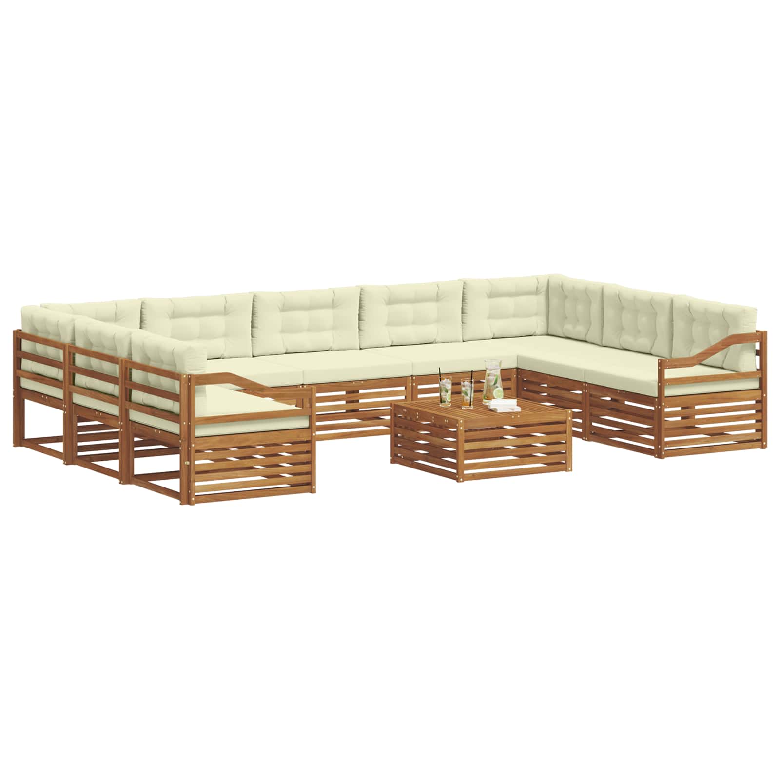Outdoor-Sofagarnitur 10 pcs Natur und Creme Massivholz Akazie