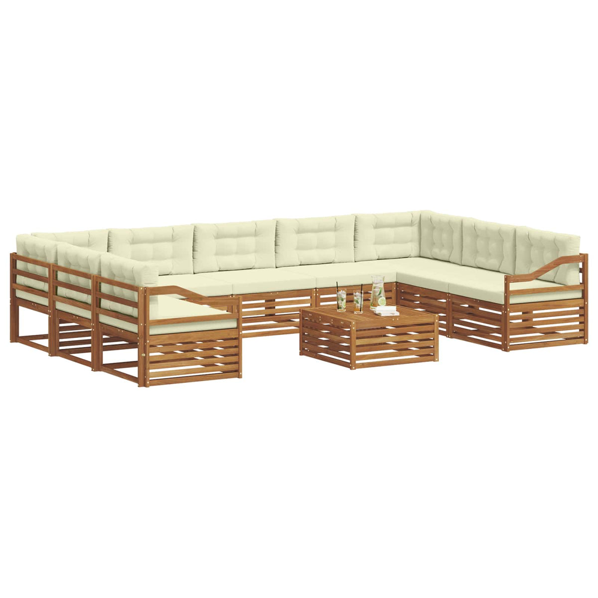 Outdoor-Sofagarnitur 10 stk. Natur und Creme Massivholz Akazie