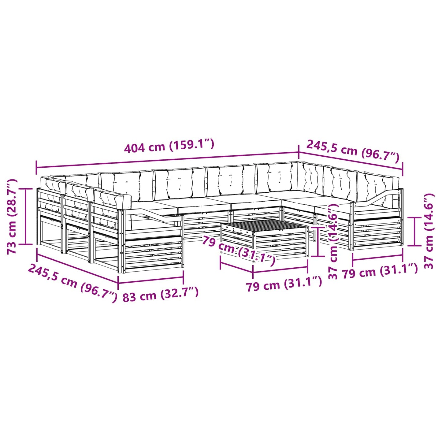 Outdoor-Sofagarnitur 10 pcs Natur und Creme Massivholz Akazie