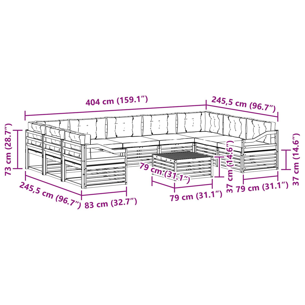 Outdoor-Sofagarnitur 10 stk. Natur und Creme Massivholz Akazie