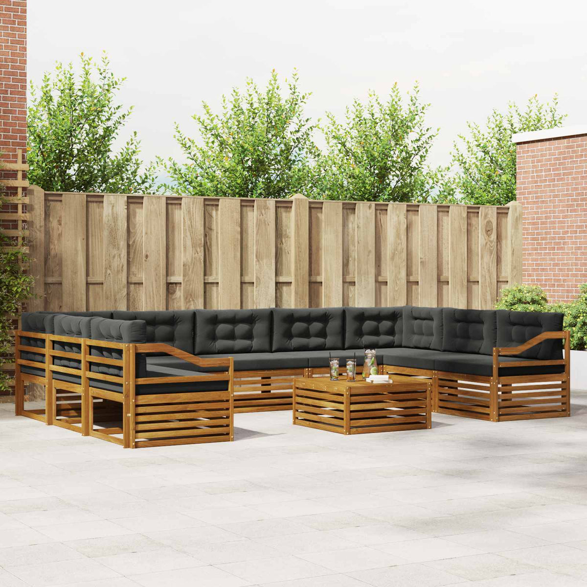 Outdoor-Sofagarnitur 10 stk. Natur und Anthrazit