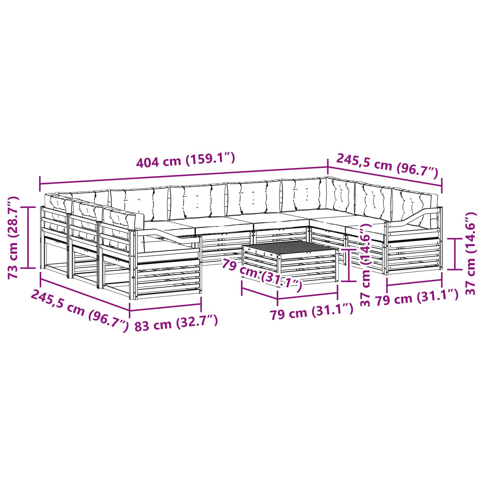Outdoor-Sofagarnitur mit Kissen 10 pcs Natur und Anthrazit