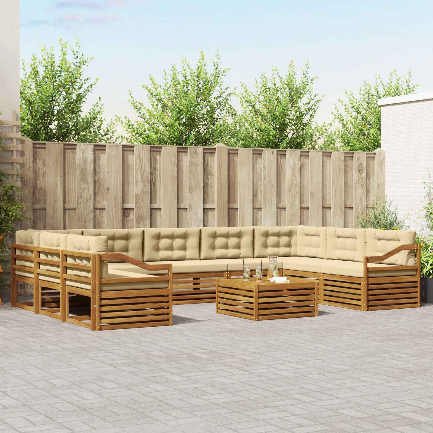 Outdoor-Sofagarnitur 10 pcs Natur und Beige Massivholz Akazie