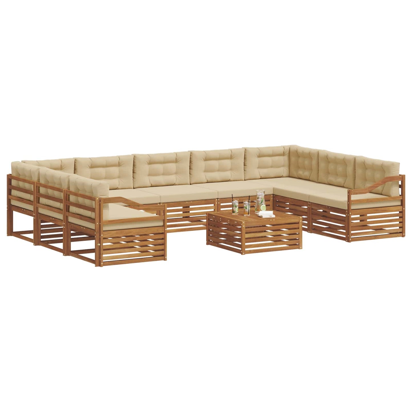 Outdoor-Sofagarnitur 10 pcs Natur und Beige Massivholz Akazie