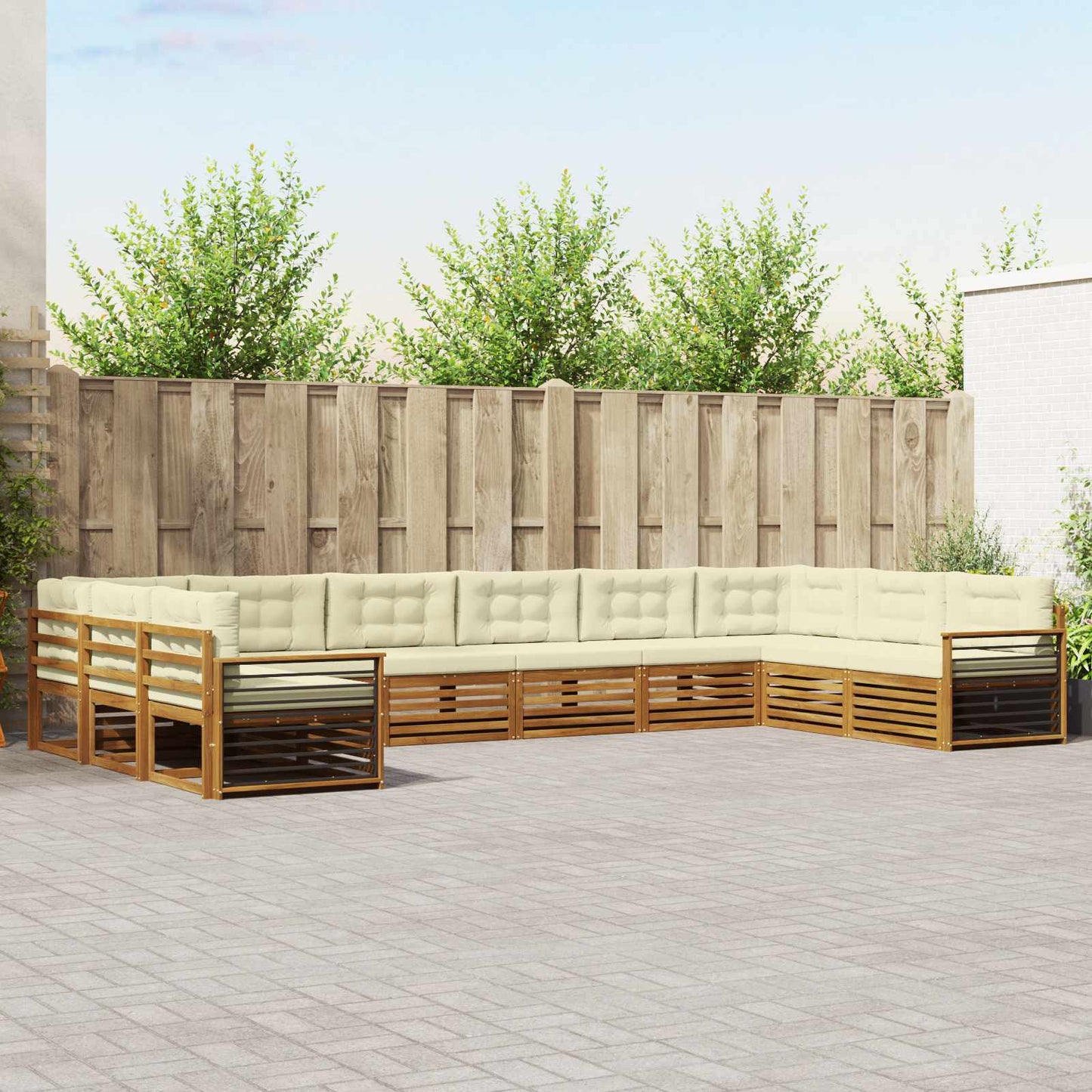 Sofagarnituren 10 stk. Natur und Creme Massivholz Akazie