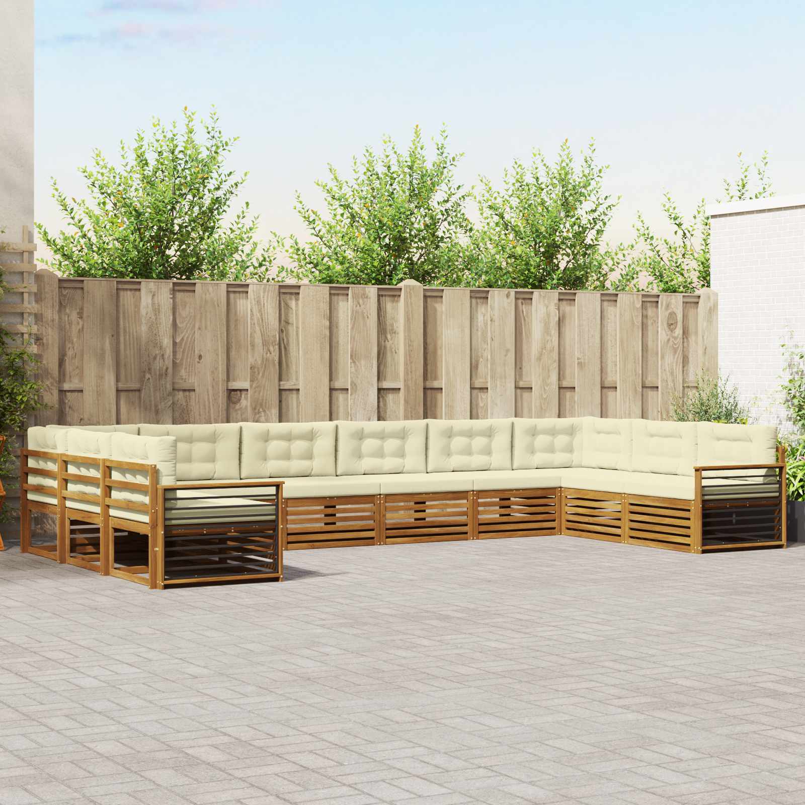 Sofagarnituren 10 stk. Natur und Creme Massivholz Akazie