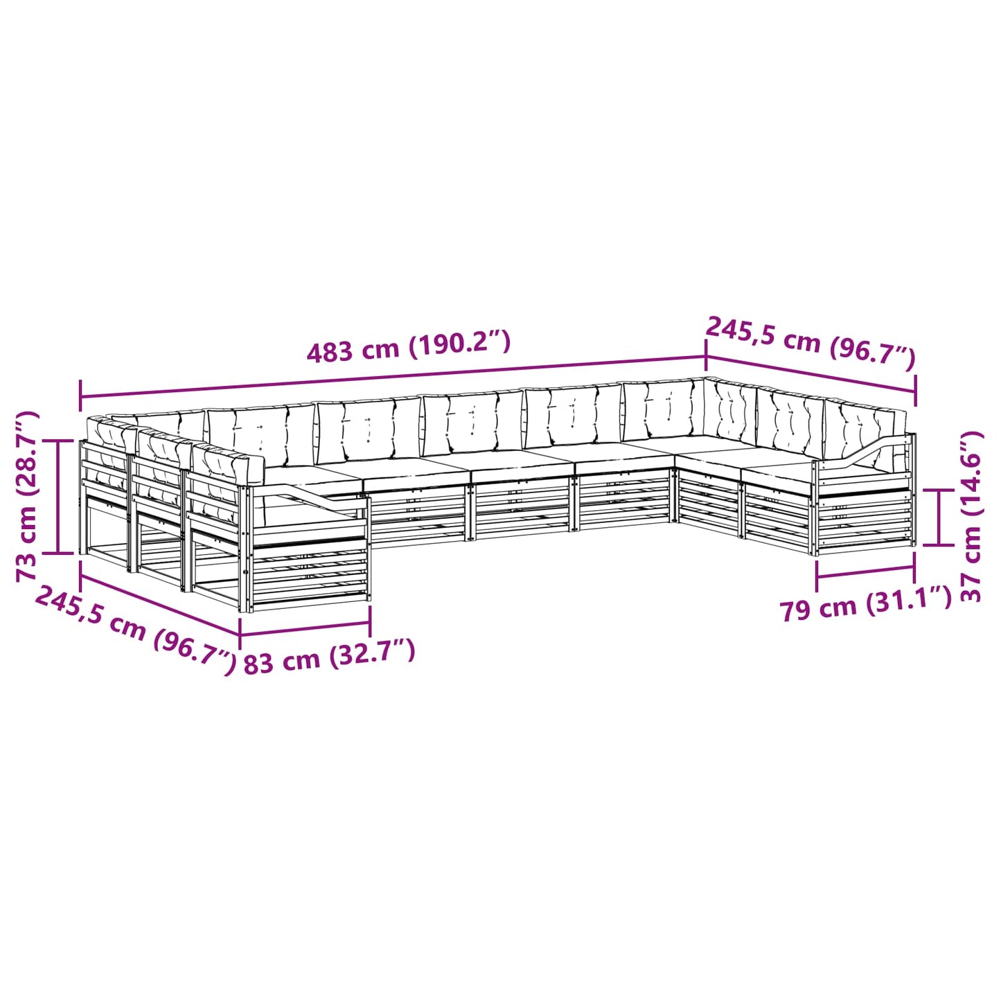 Sofagarnituren 10 stk. Natur und Creme Massivholz Akazie