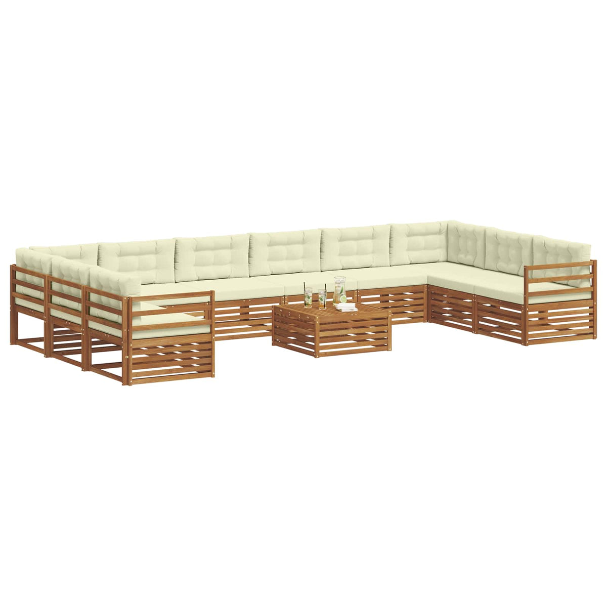 Sofagarnituren 11 stk. Natur und Creme Massivholz Akazie