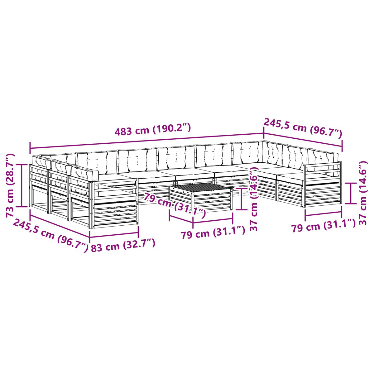 Sofagarnituren 11 stk. Natur und Creme Massivholz Akazie