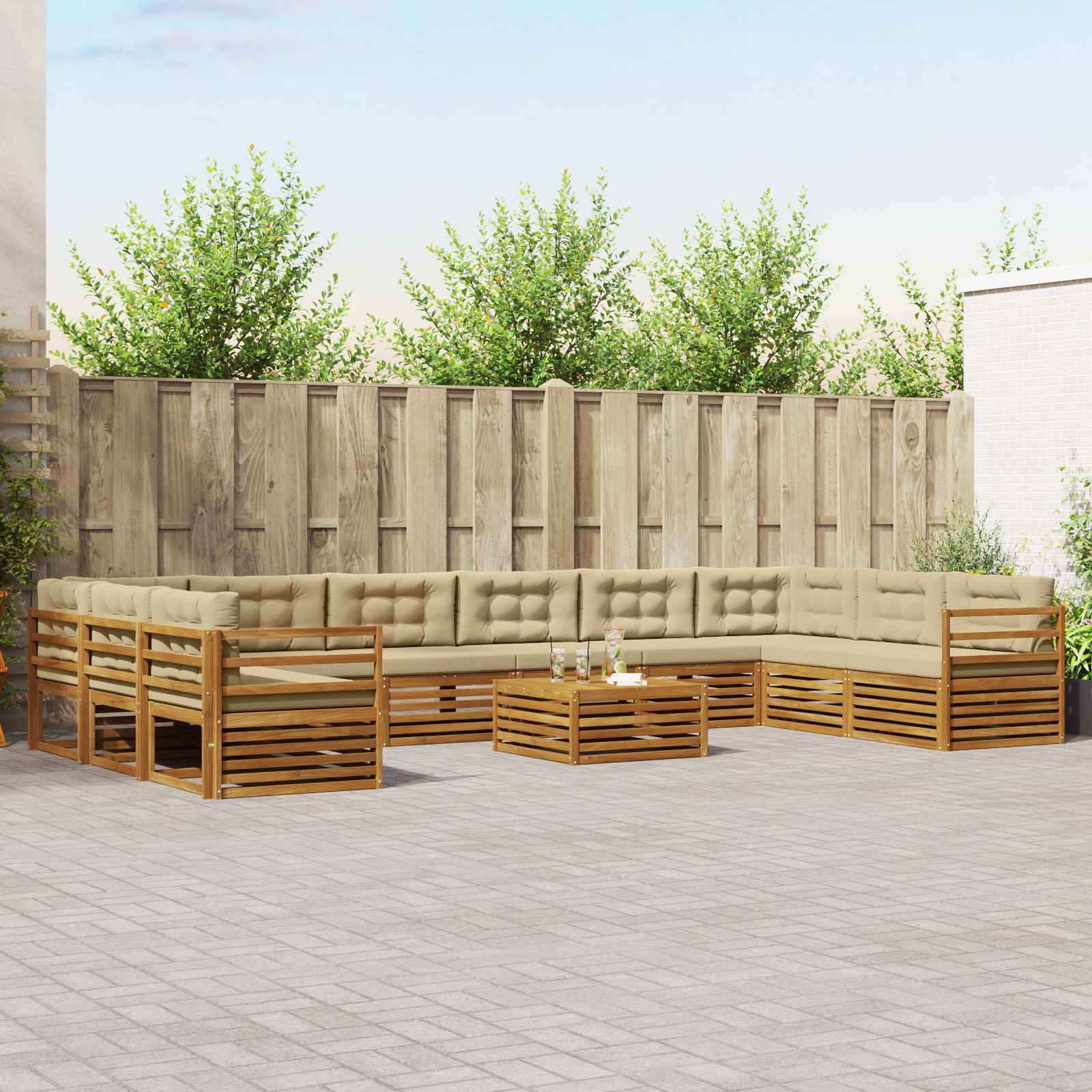 Sofagarnituren 11 pcs Natur und Beige Massivholz Akazie