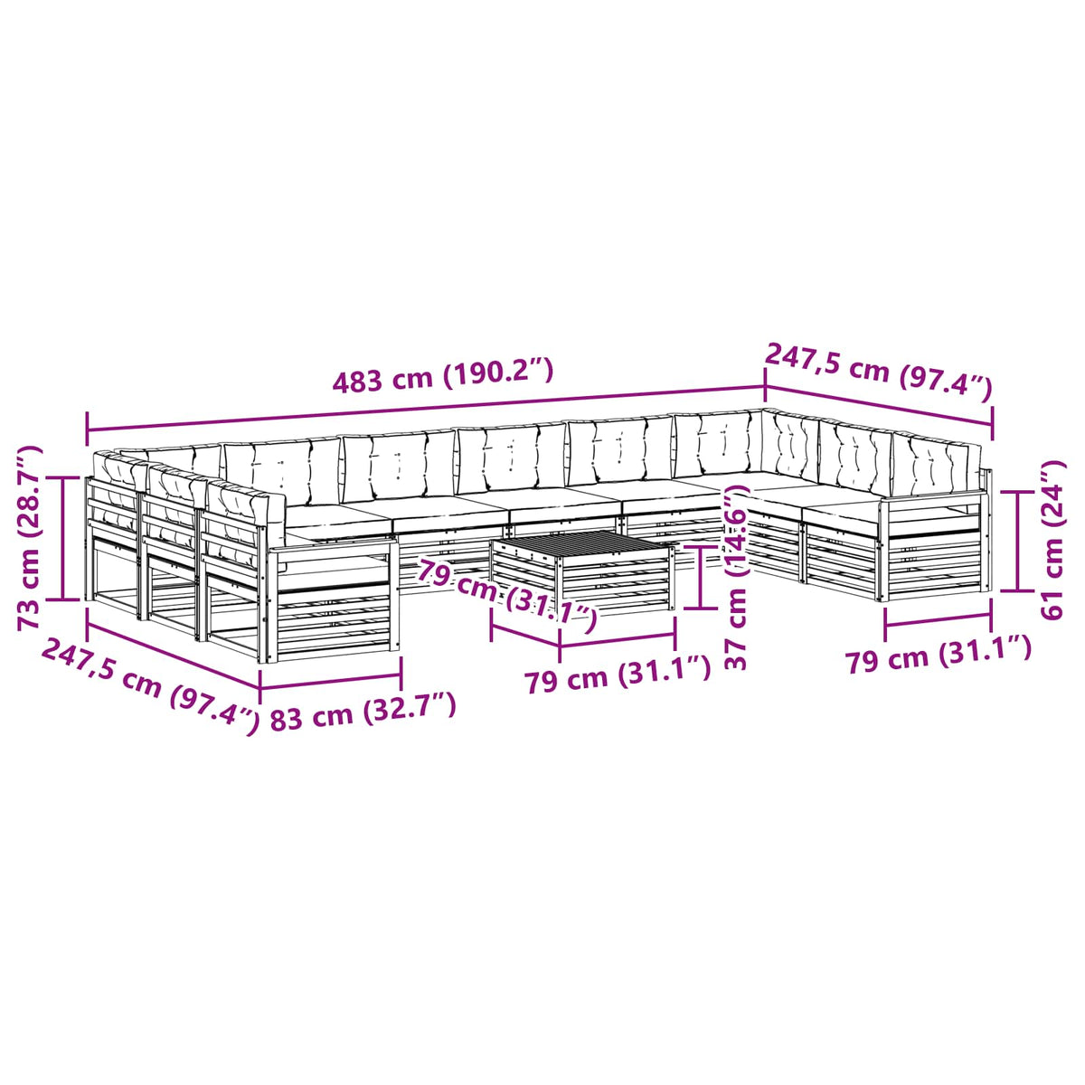 Sofagarnituren 11 stk. Natur und Creme Massivholz Akazie