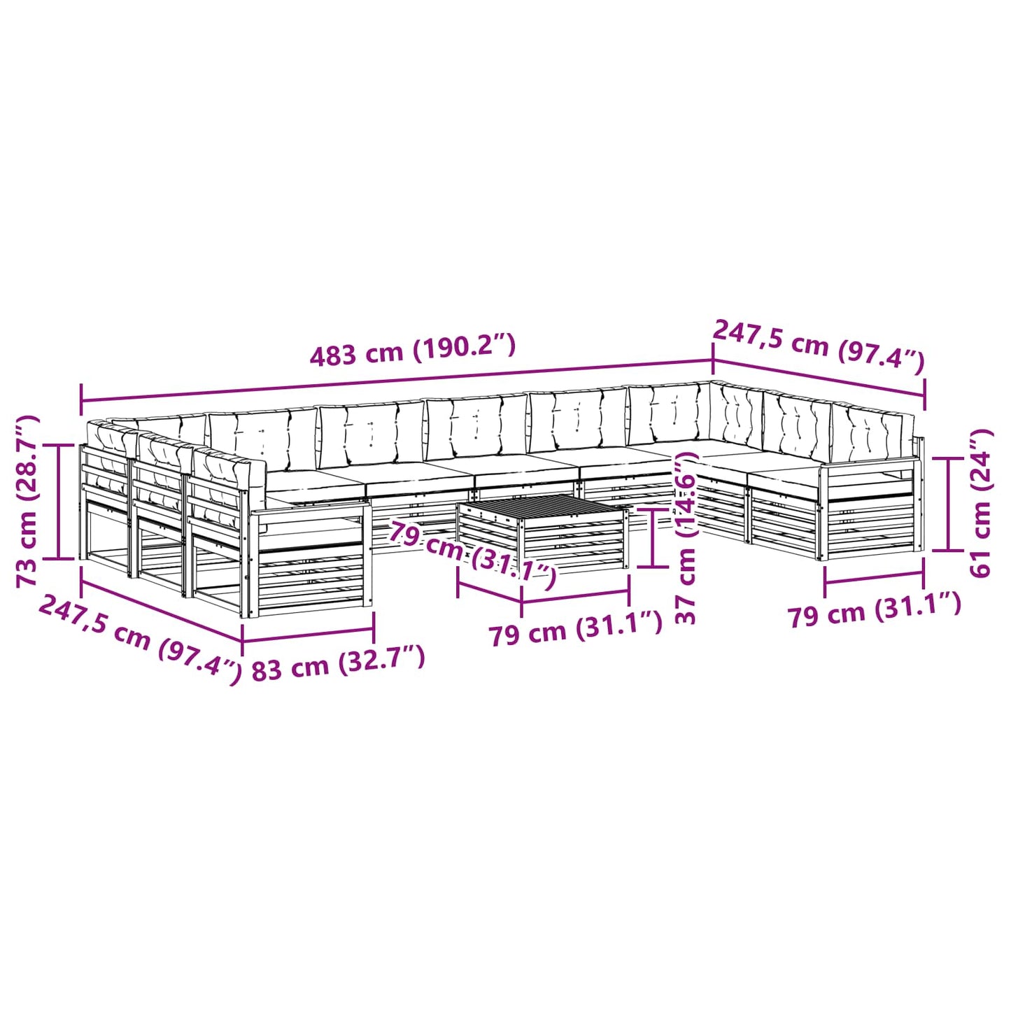 Sofagarnituren 11 stk. Natur und Anthrazit Massivholz Akazie