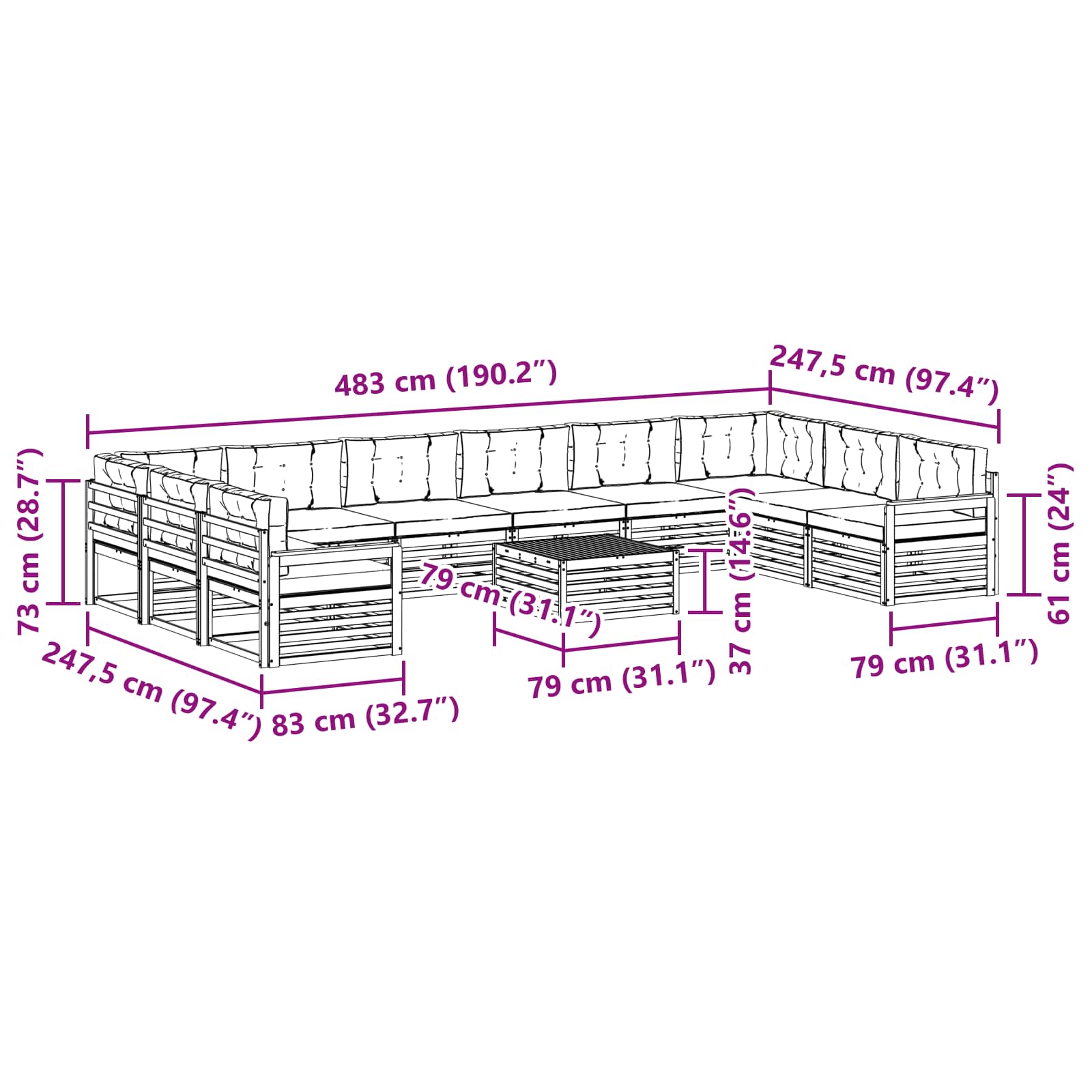 Sofagarnituren 11 stk. Natur und Anthrazit Massivholz Akazie