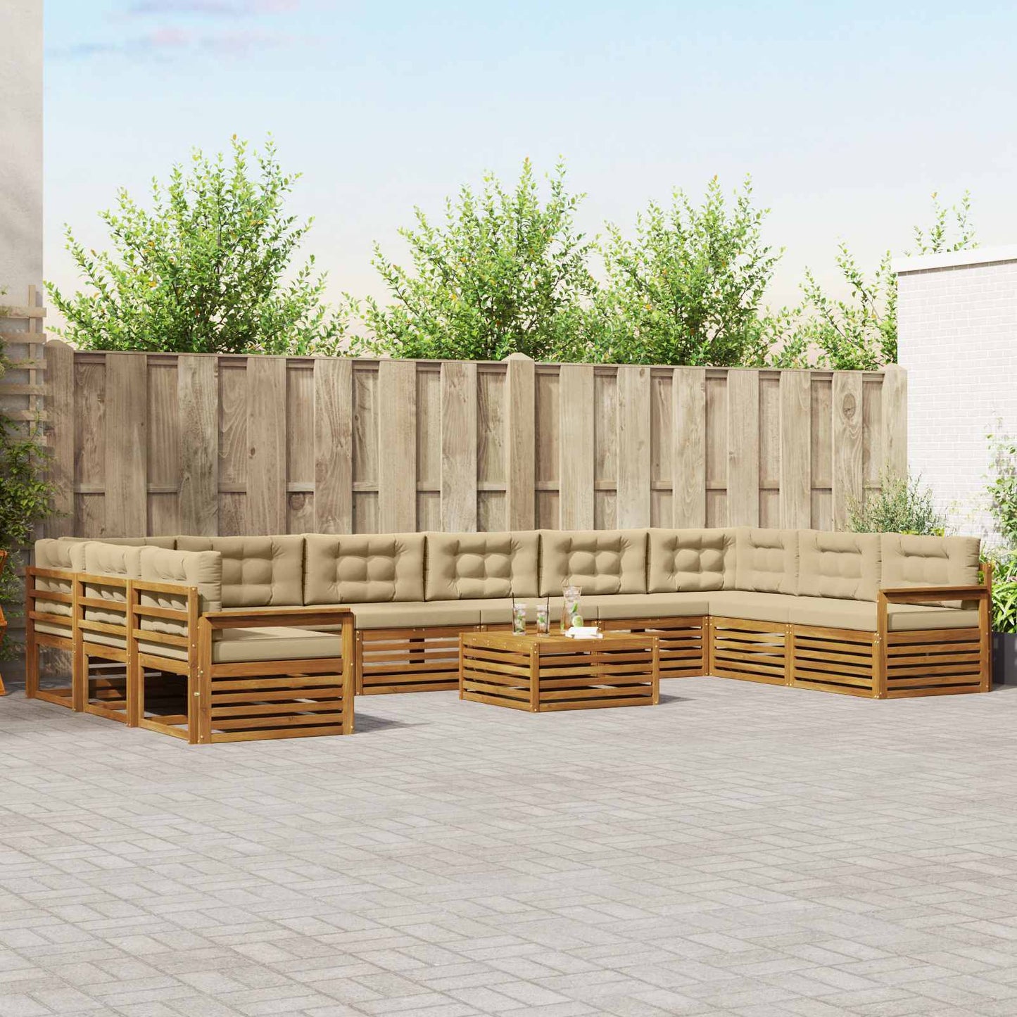 Sofagarnituren 11 pcs Natur und Beige Massivholz Akazie