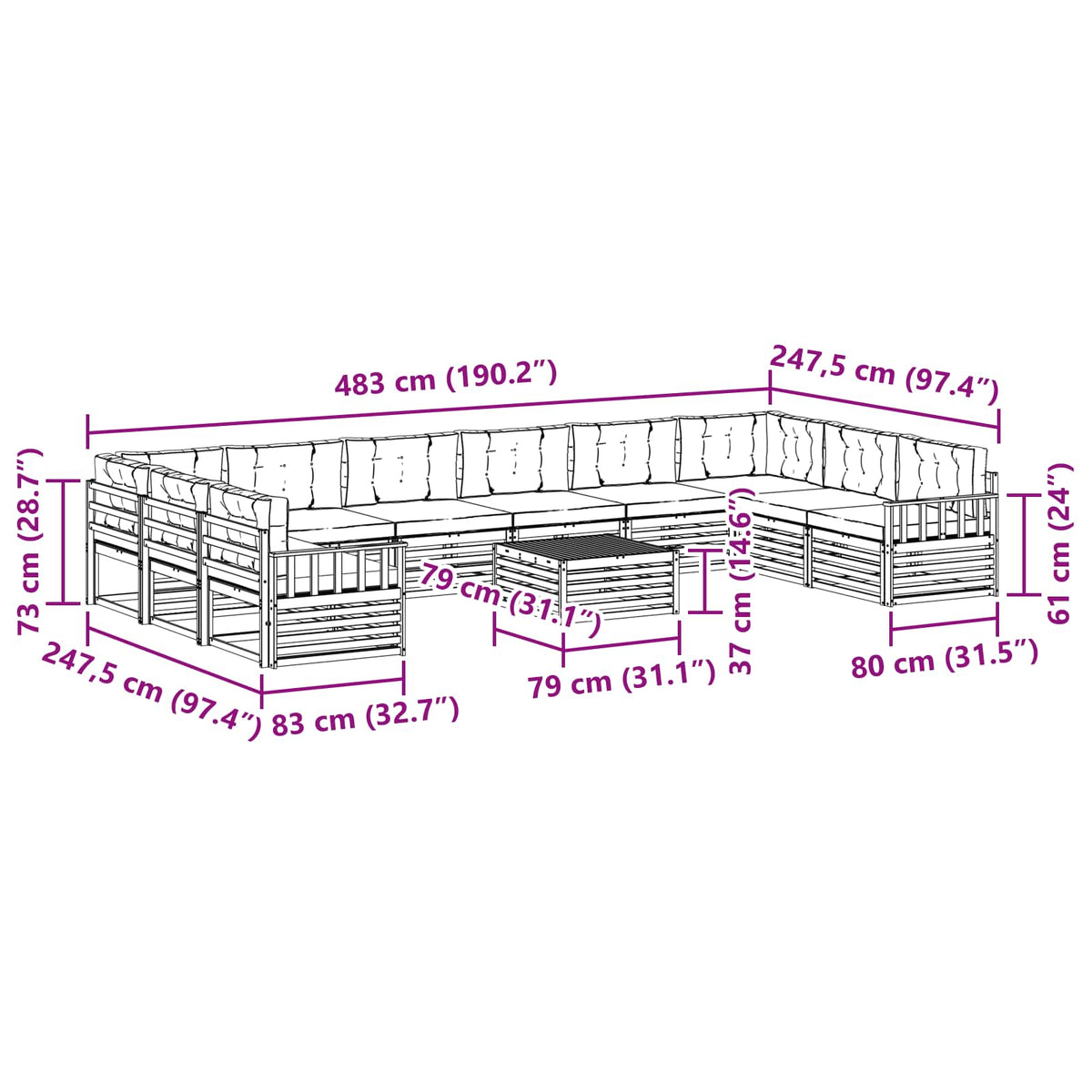 Sofagarnituren 11 stk. Natur und Creme Massivholz Akazie