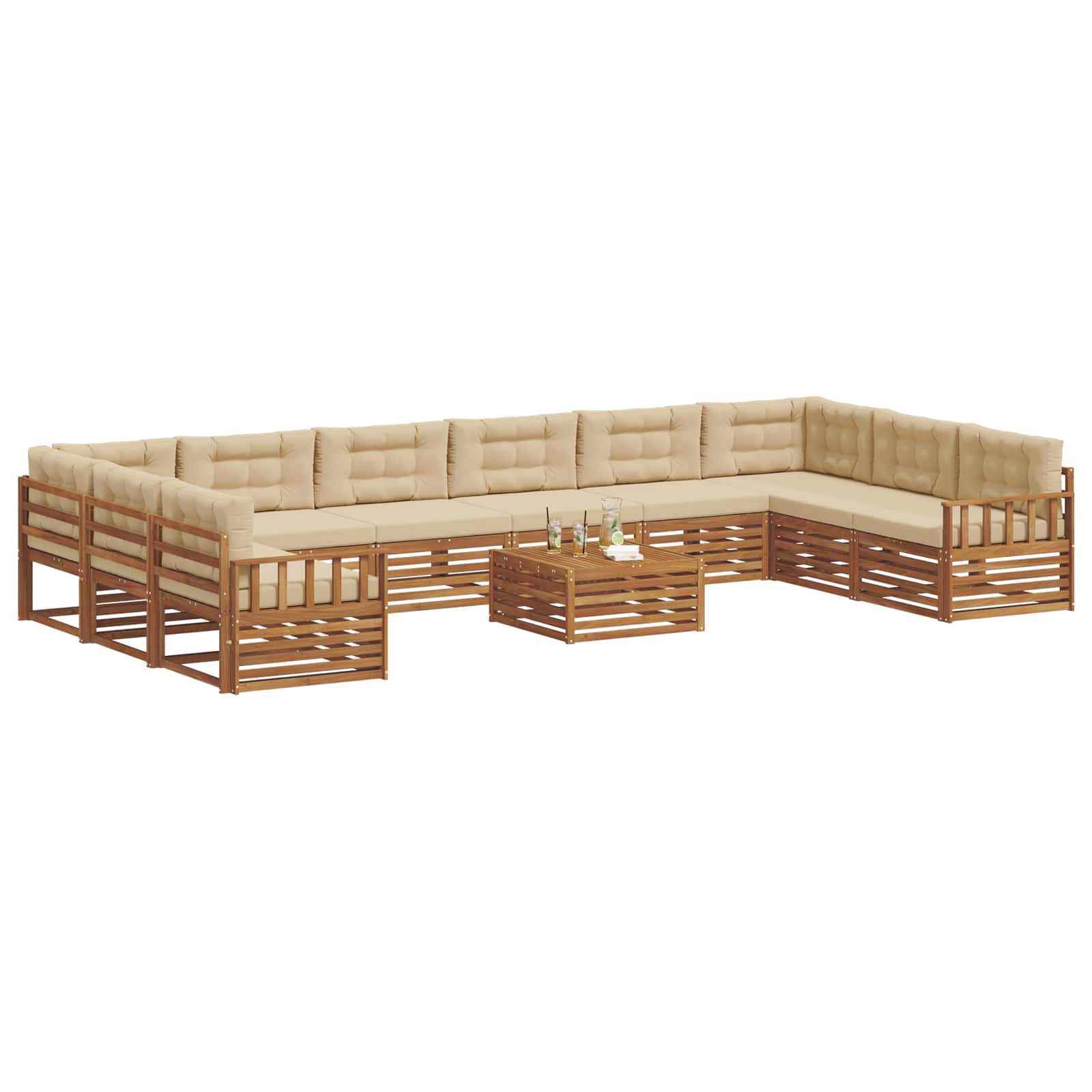 Sofagarnituren 11 pcs Natur und Beige Massivholz Akazie