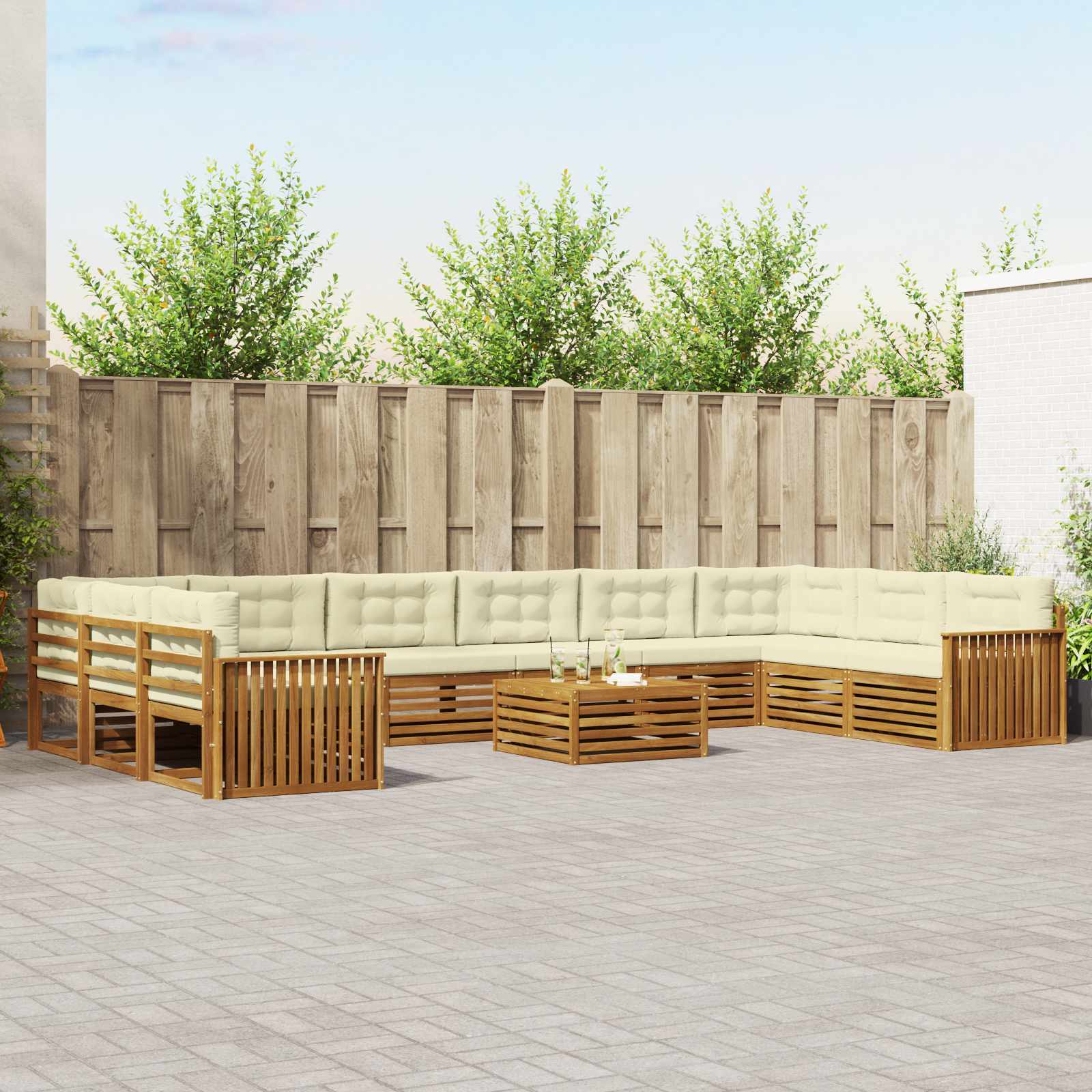 Sofagarnituren 11 pcs Natur und Creme Massivholz Akazie