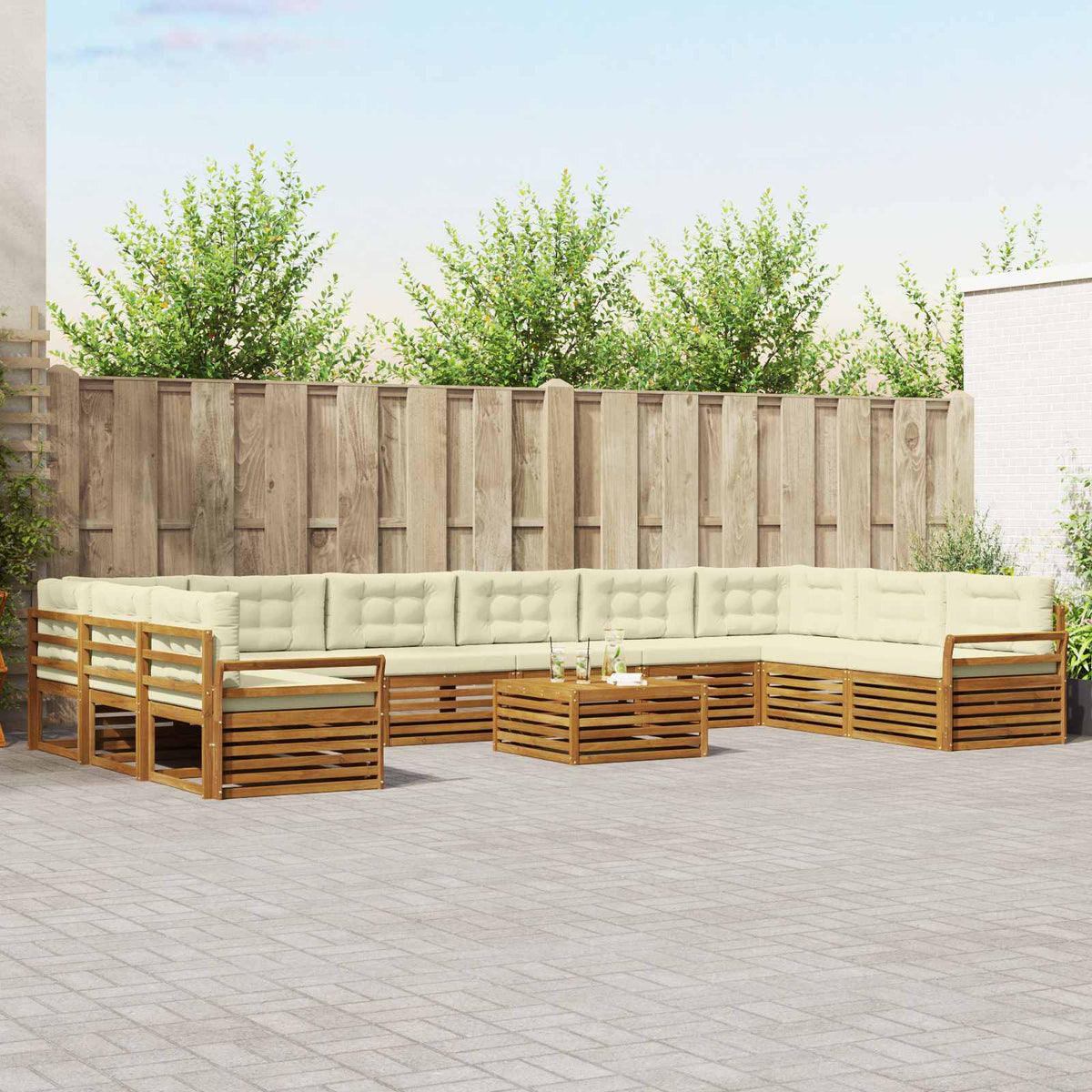 Sofagarnituren 11 stk. Natur und Creme Massivholz Akazie