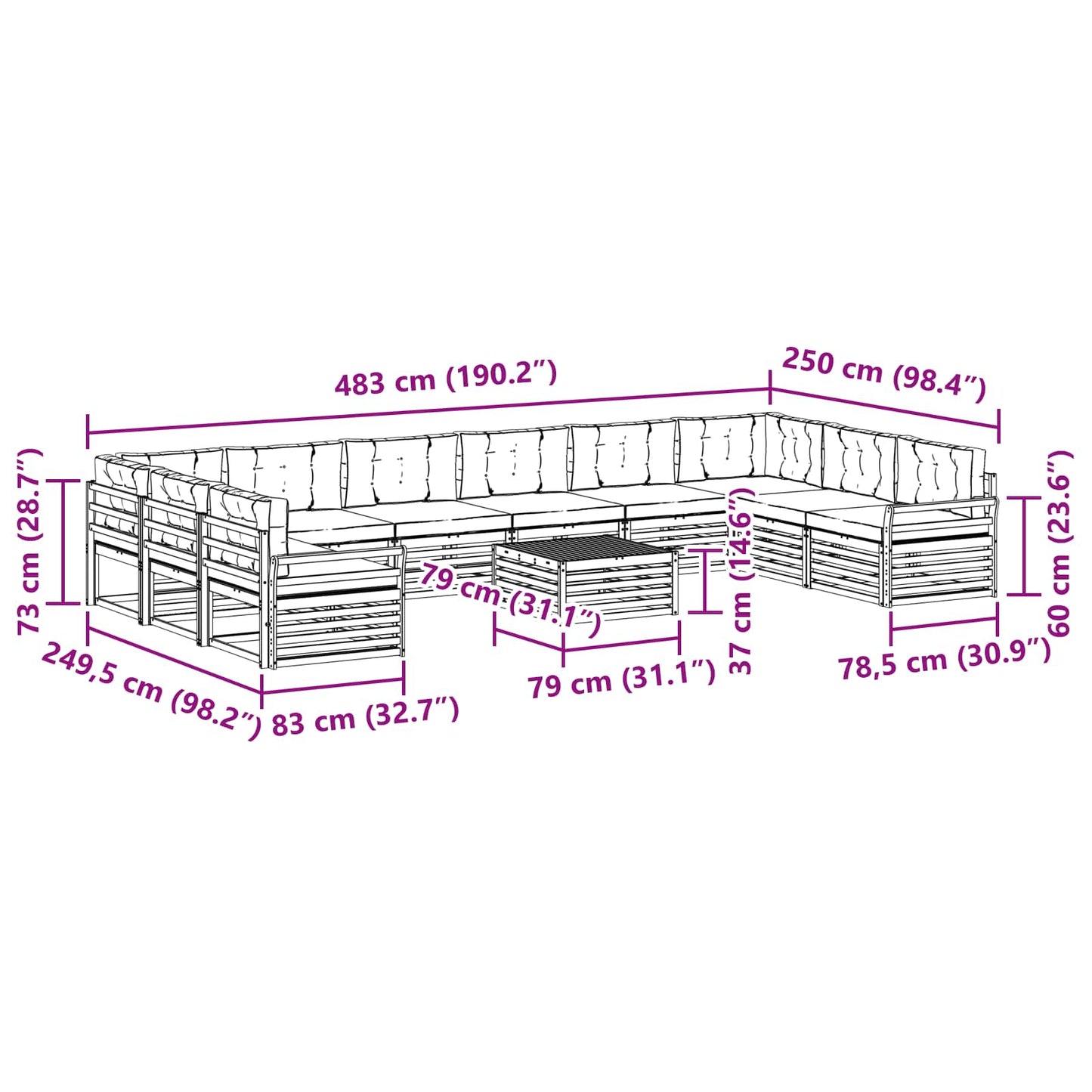 Sofagarnituren 11 stk. Natur und Anthrazit Massivholz Akazie