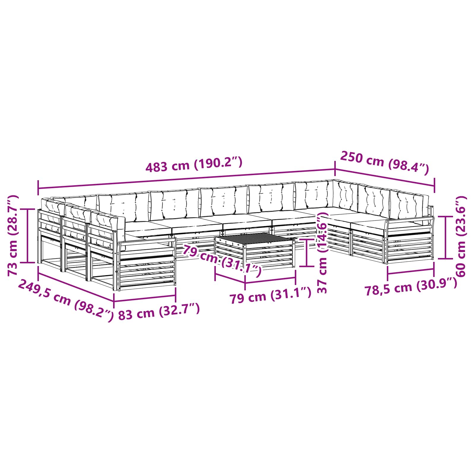 Sofagarnituren 11 stk. Natur und Anthrazit Massivholz Akazie