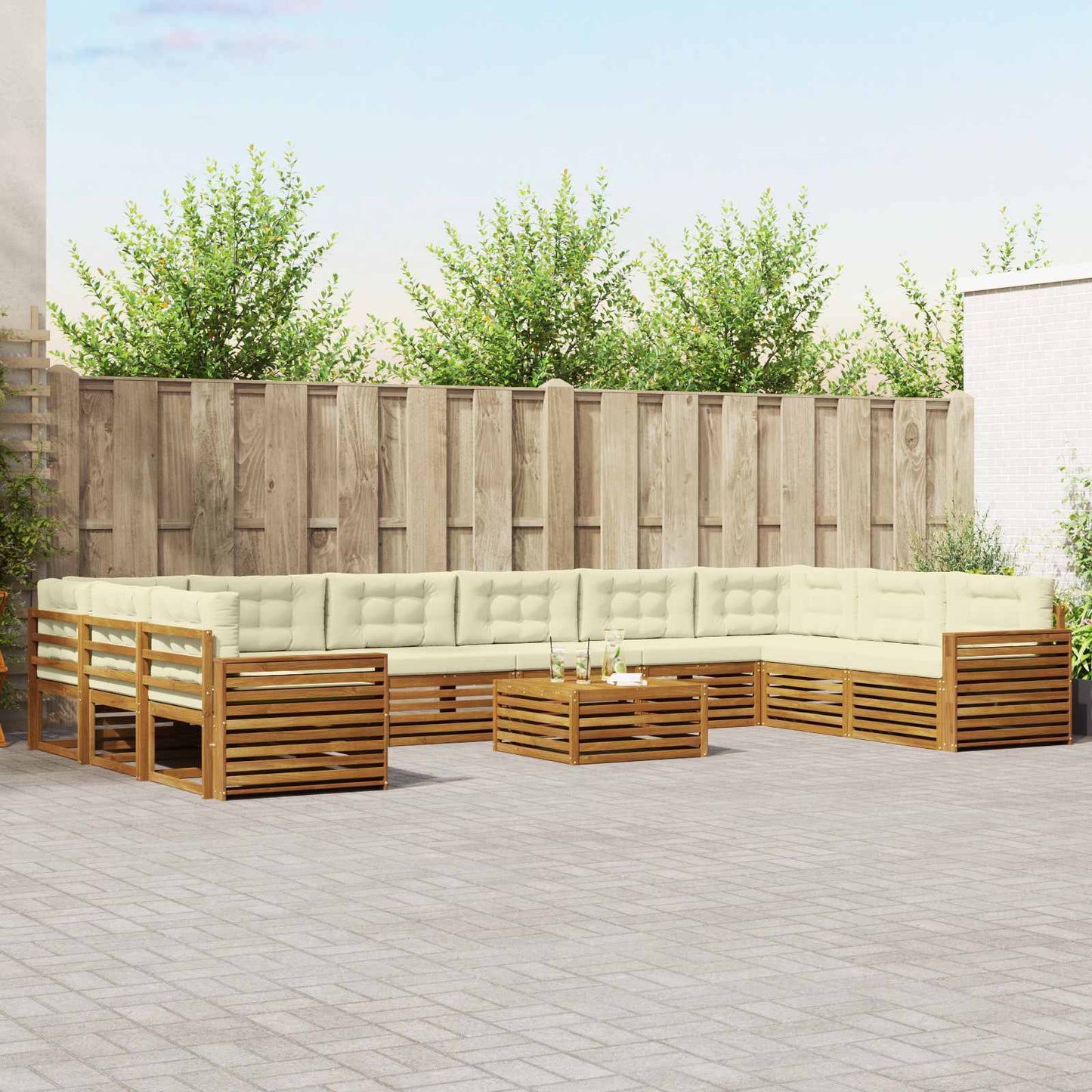 Sofagarnituren 11 stk. Natur und Creme Massivholz Akazie