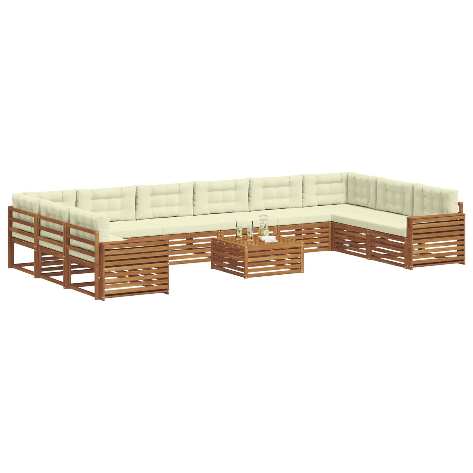 Sofagarnituren 11 stk. Natur und Creme Massivholz Akazie