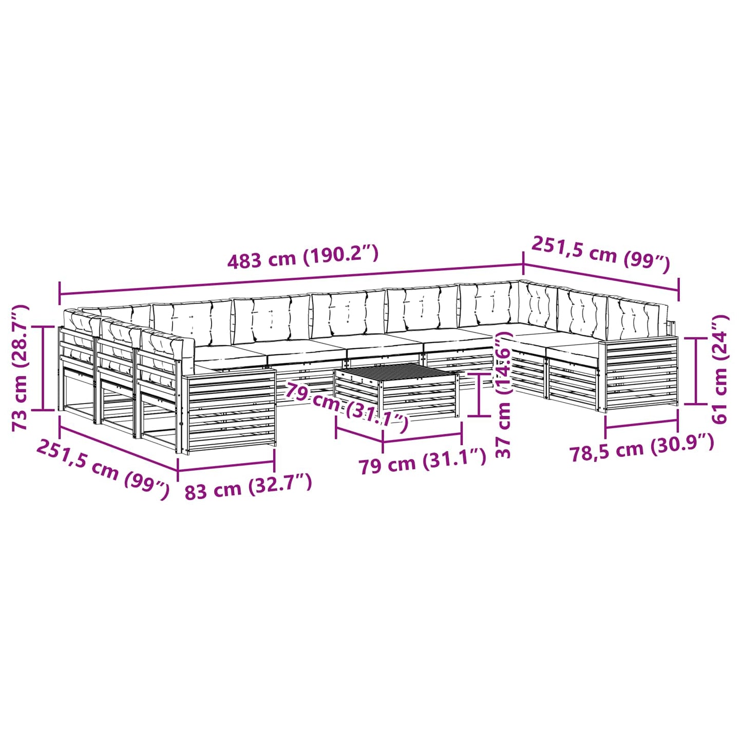 Sofagarnituren 11 stk. Natur und Anthrazit Massivholz Akazie