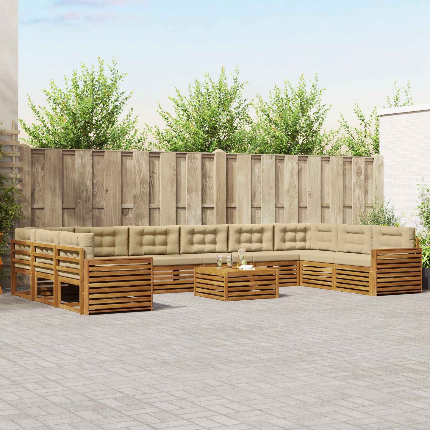 Sofagarnituren 11 pcs Natur und Beige Massivholz Akazie
