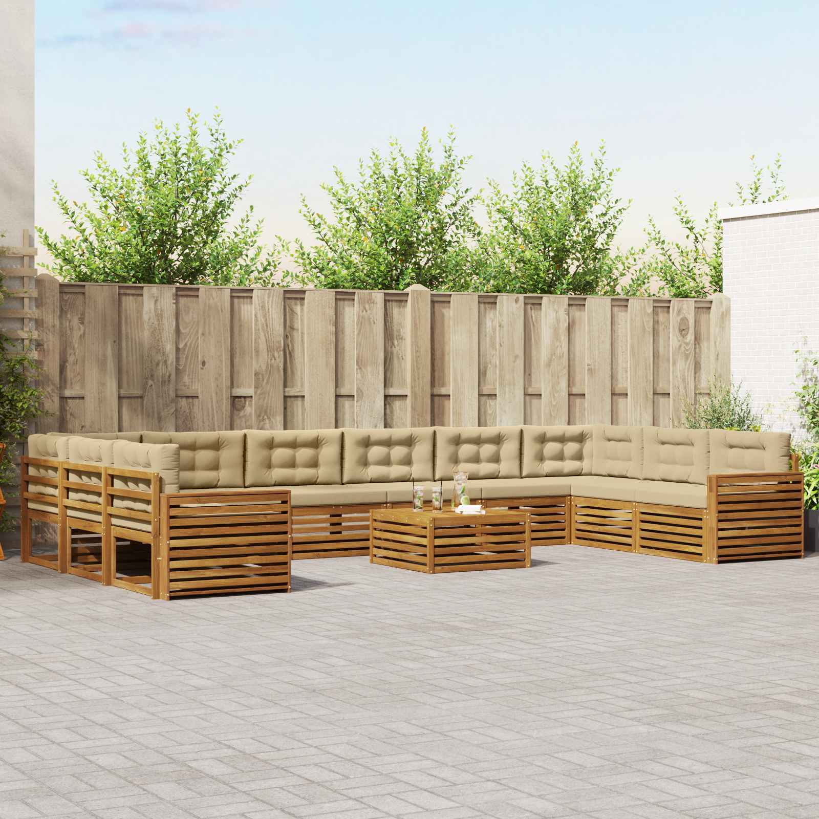 Sofagarnituren 11 pcs Natur und Beige Massivholz Akazie