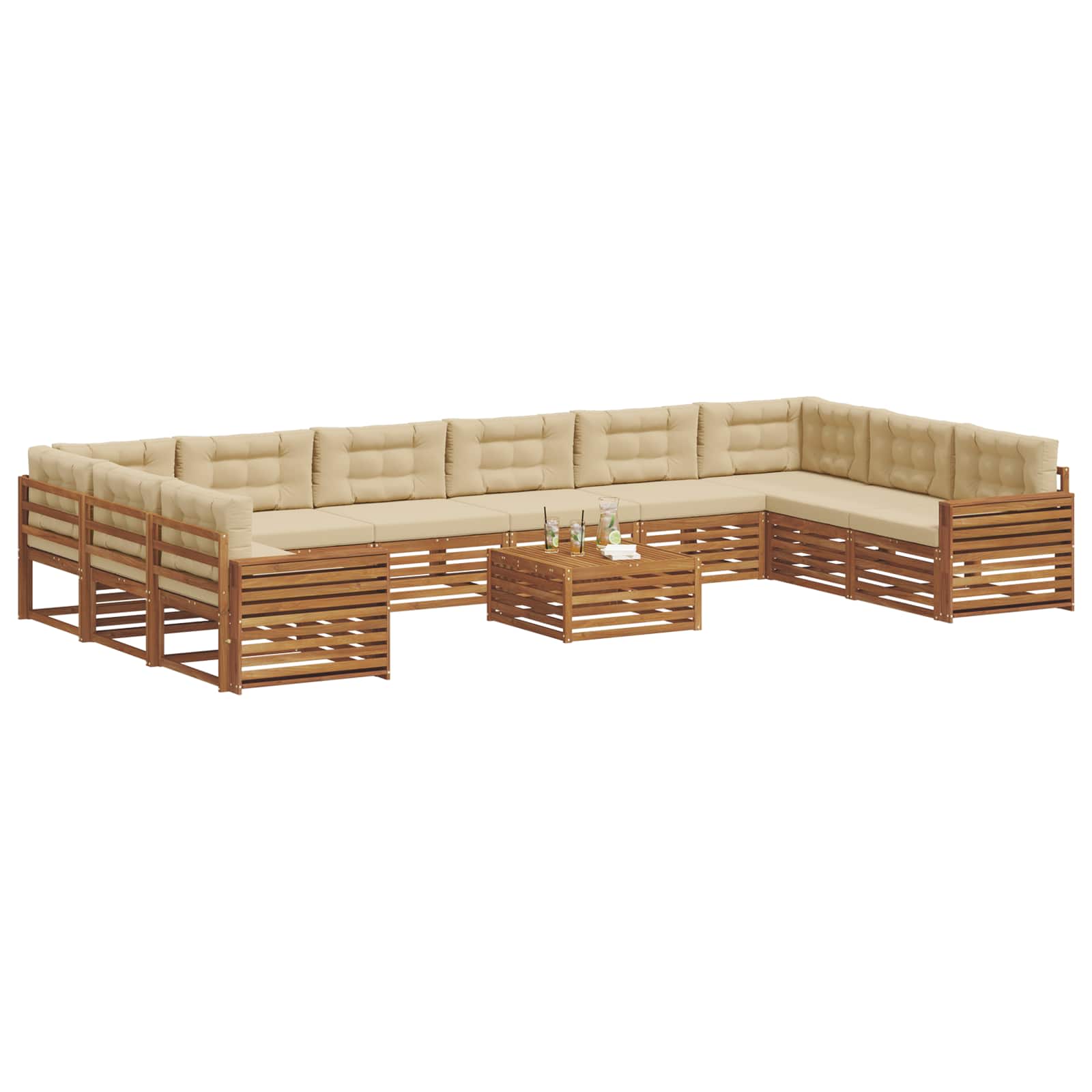 Sofagarnituren 11 pcs Natur und Beige Massivholz Akazie