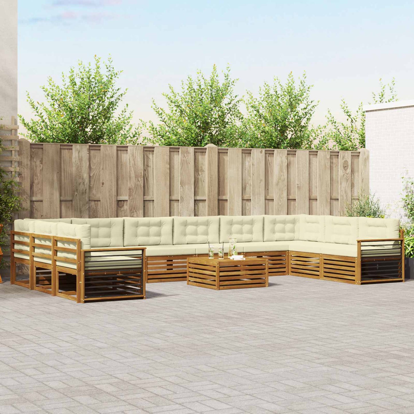 Sofagarnituren 11 stk. Natur und Creme Massivholz Akazie