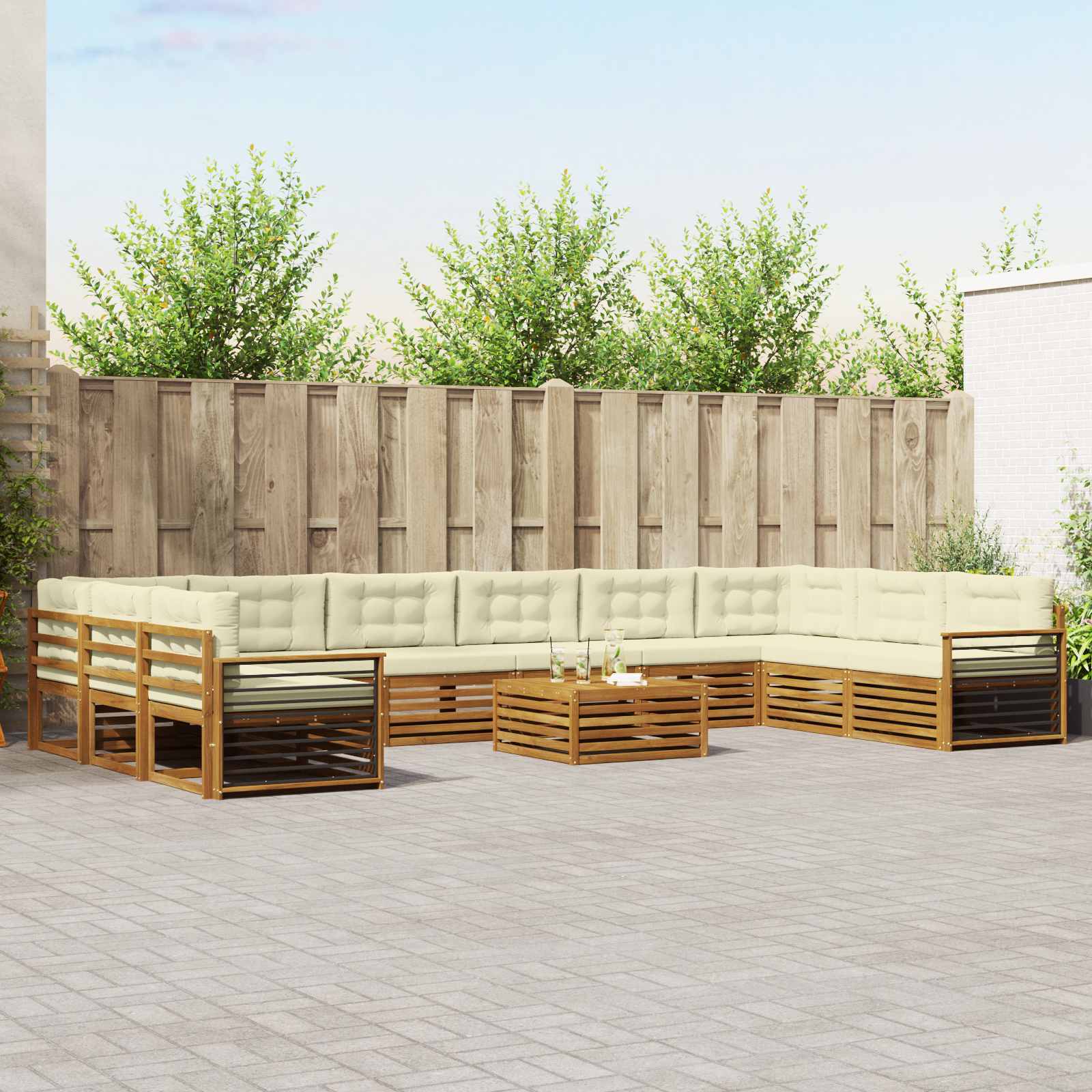 Sofagarnituren 11 stk. Natur und Creme Massivholz Akazie
