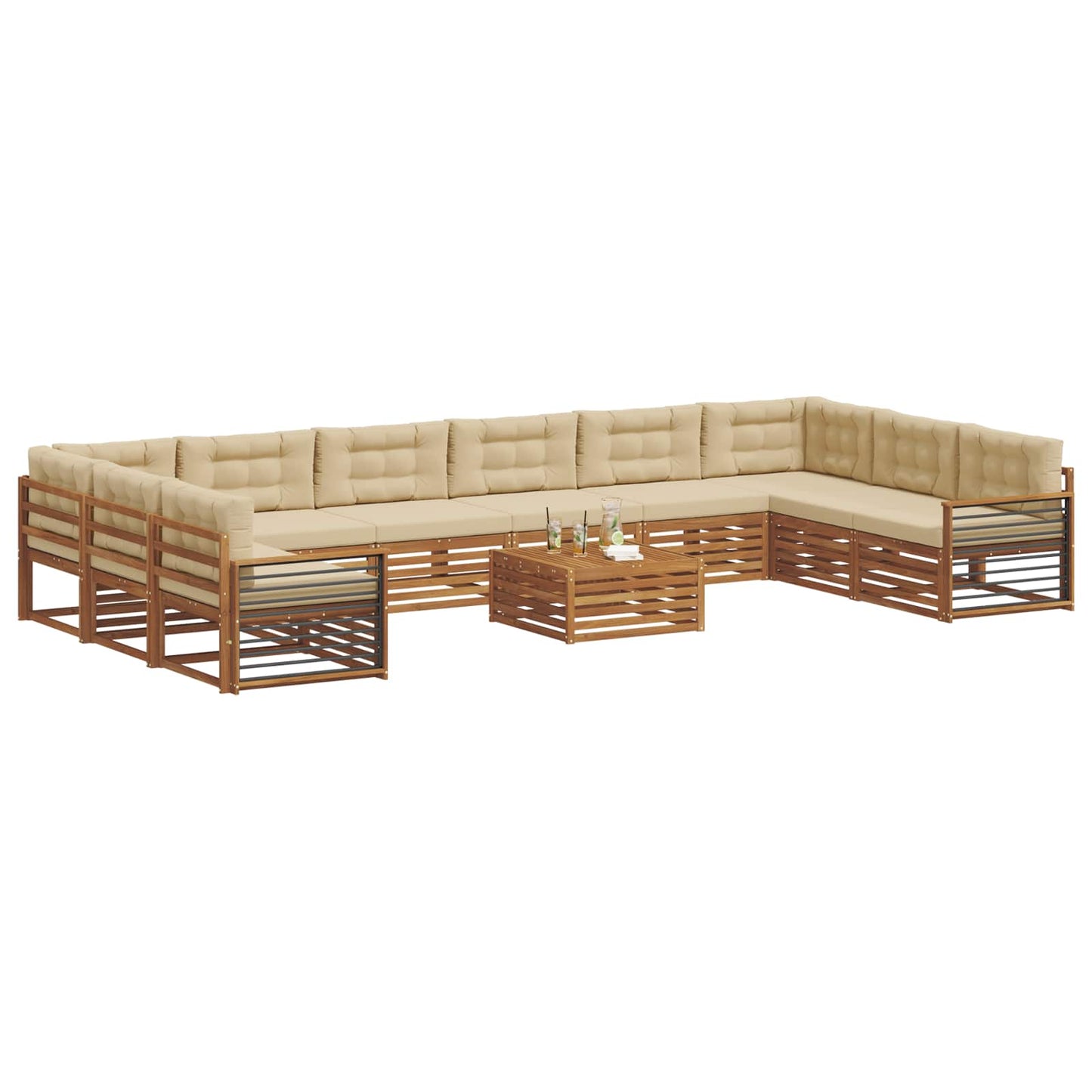 Sofagarnituren 11 pcs Natur und Beige Massivholz Akazie