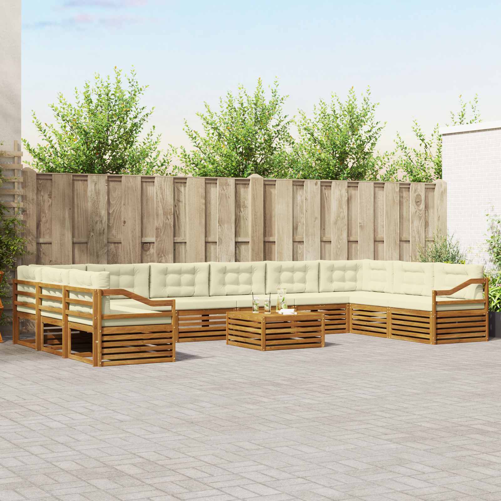 Sofagarnituren 11 pcs Natur und Creme Massivholz Akazie