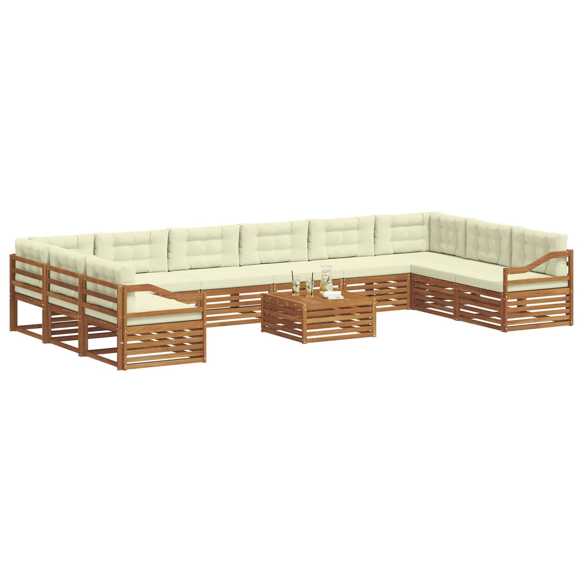 Sofagarnituren 11 stk. Natur und Creme Massivholz Akazie