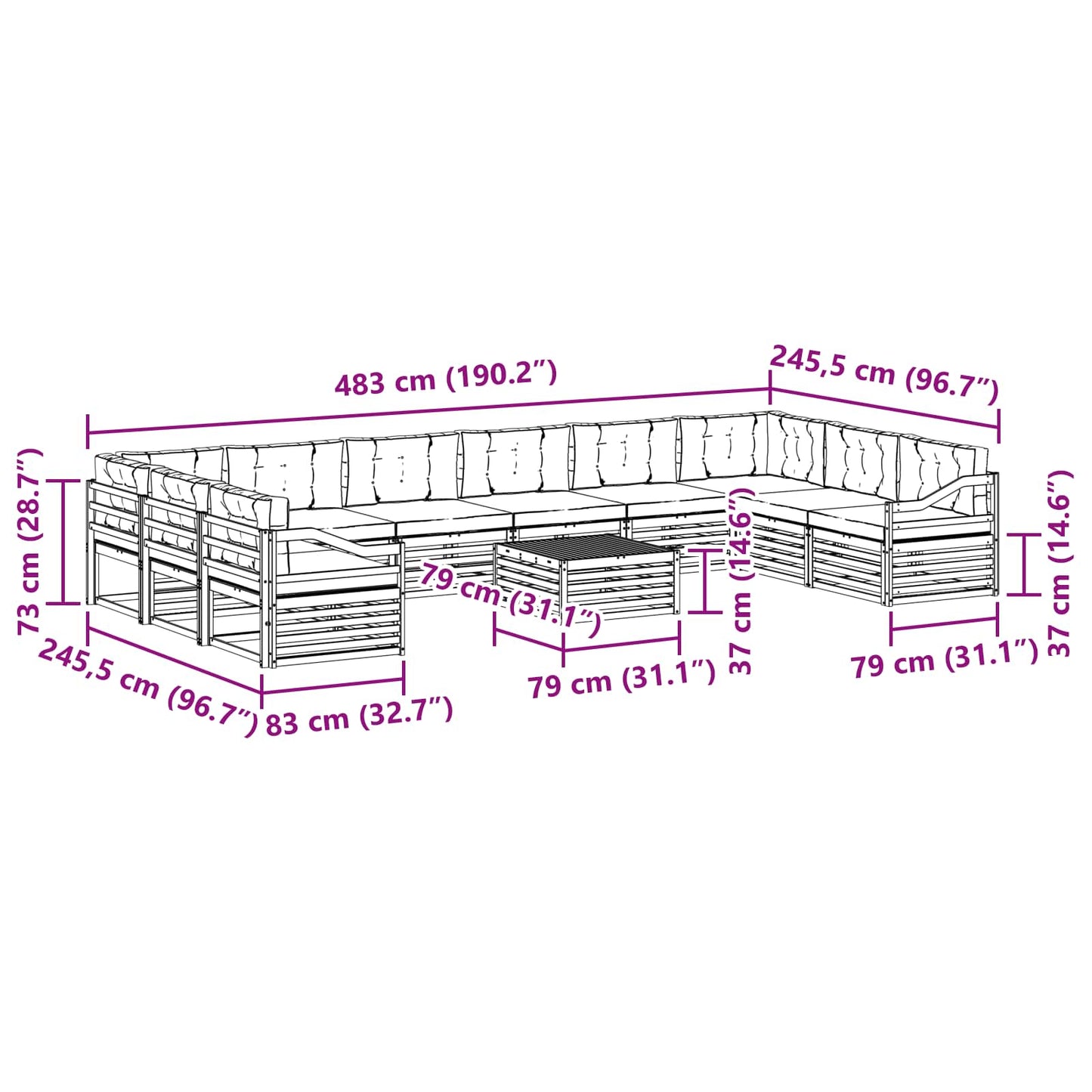 Sofagarnituren 11 pcs Natur und Creme Massivholz Akazie